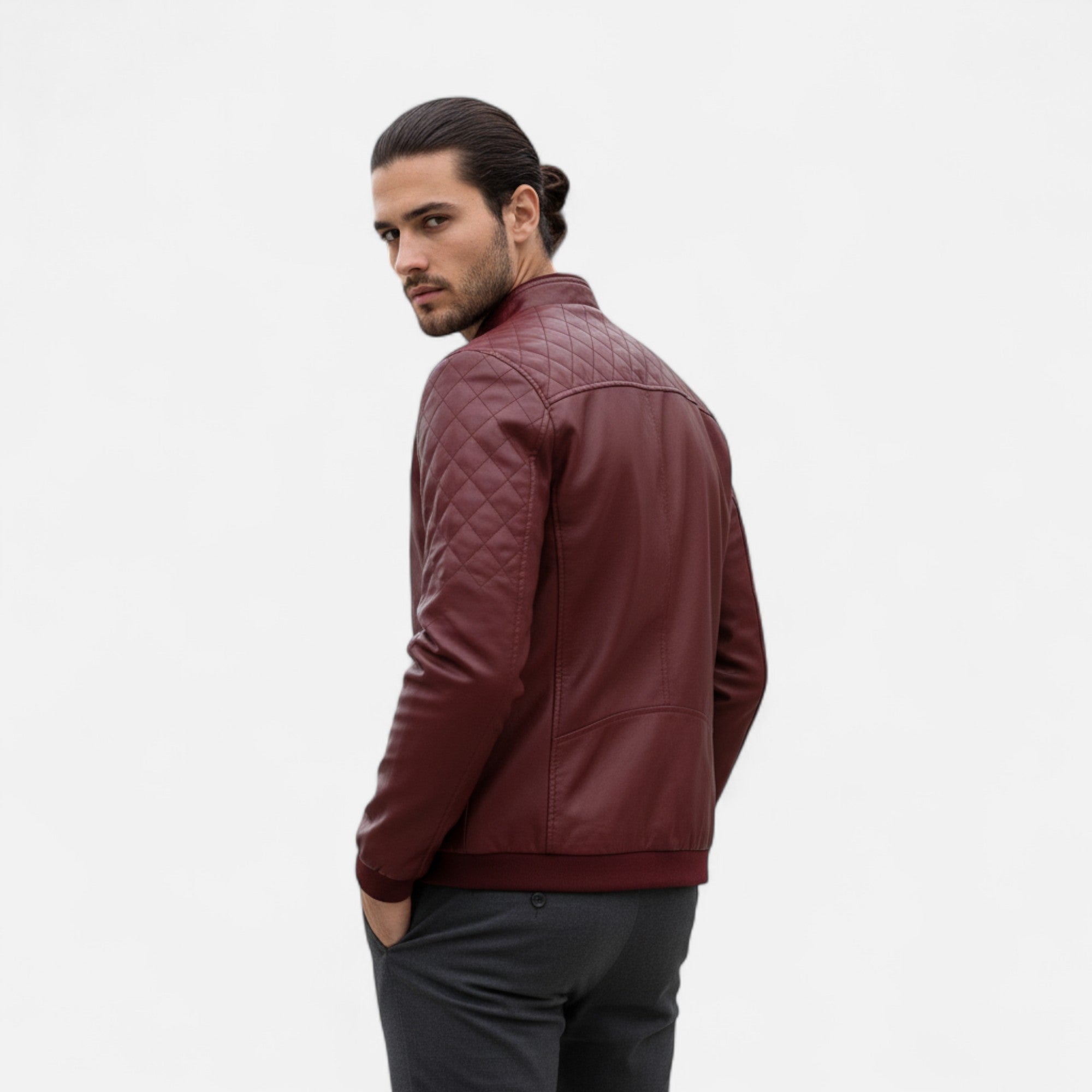 Old Ventuno | Men’s Leather Bomber – Stand Collar Elegance