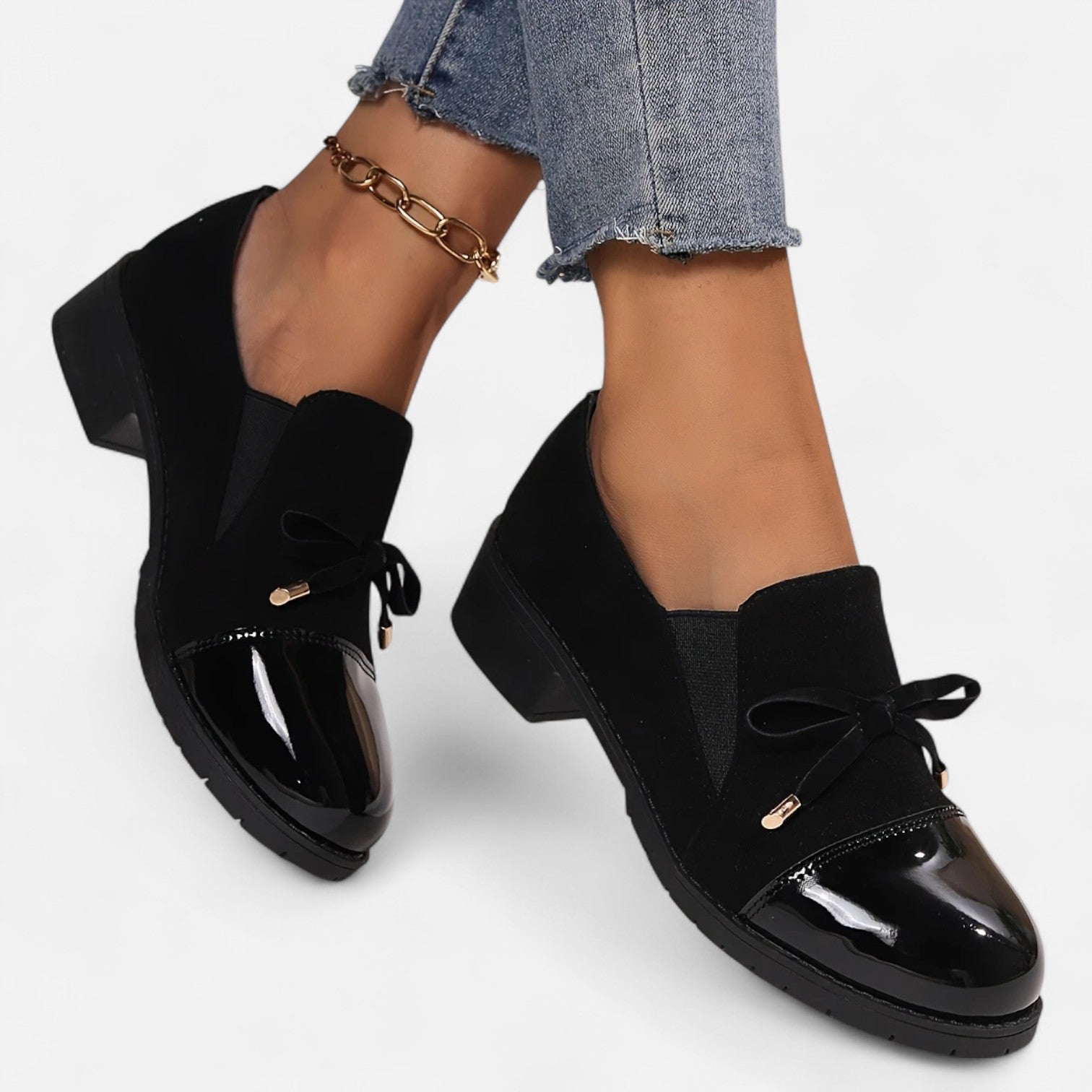Old Ventuno | Women’s Retro Bow‑knot Chunky‑Heel Loafers