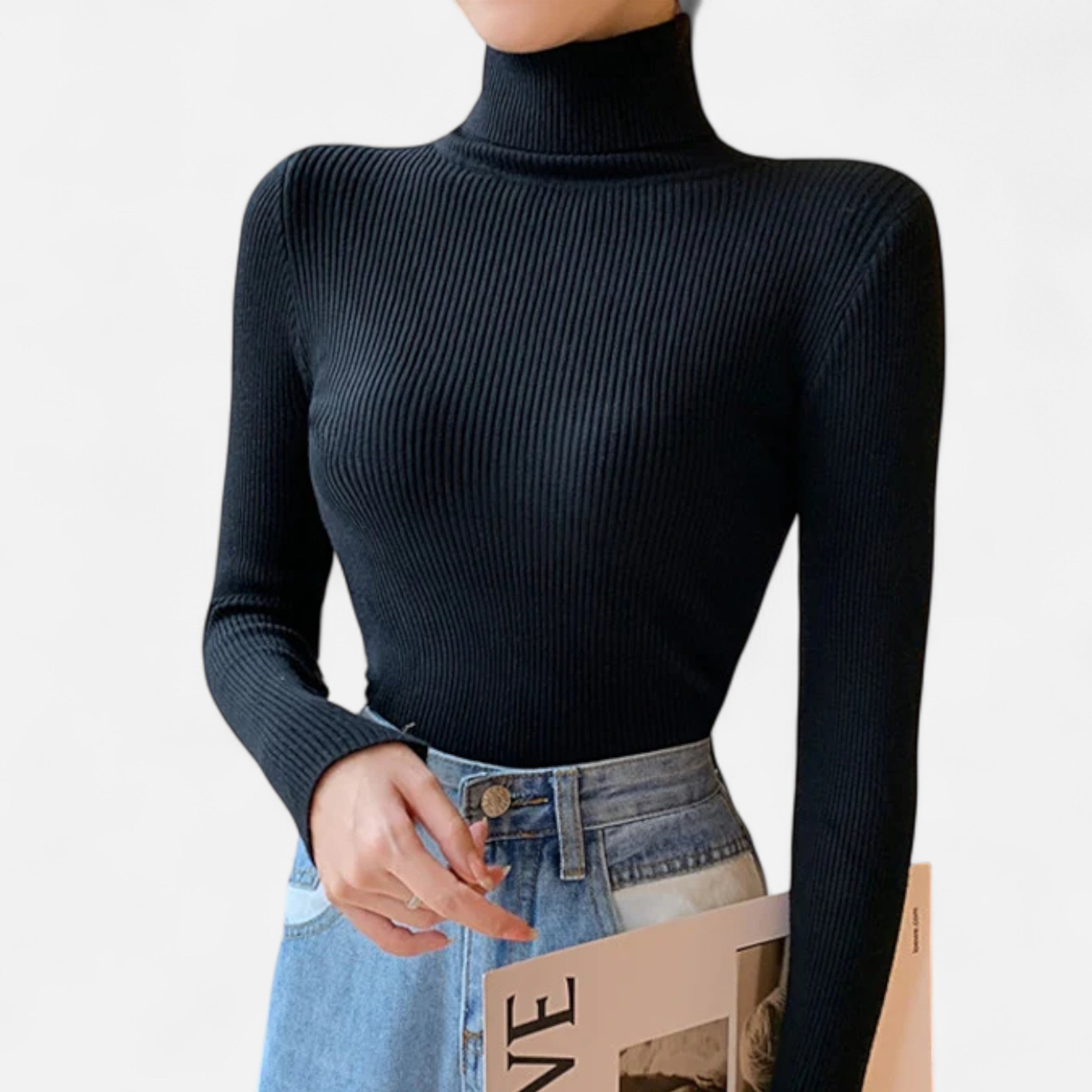 Old Ventuno | Women’s Ribbed Turtleneck – Foldover Winter Elegance