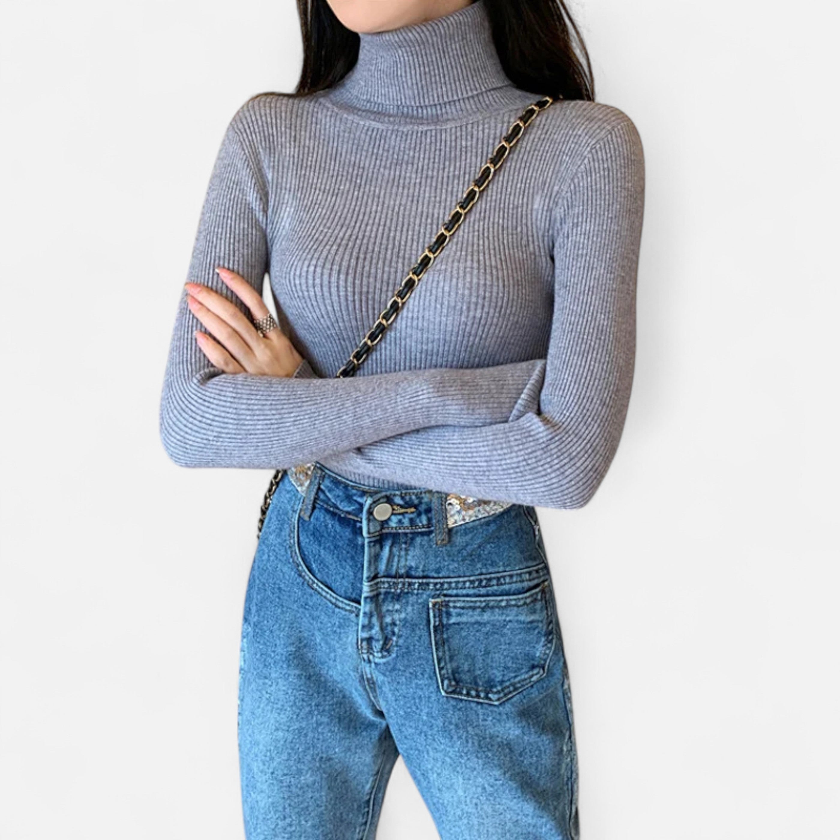 Old Ventuno | Women’s Ribbed Turtleneck – Foldover Winter Elegance