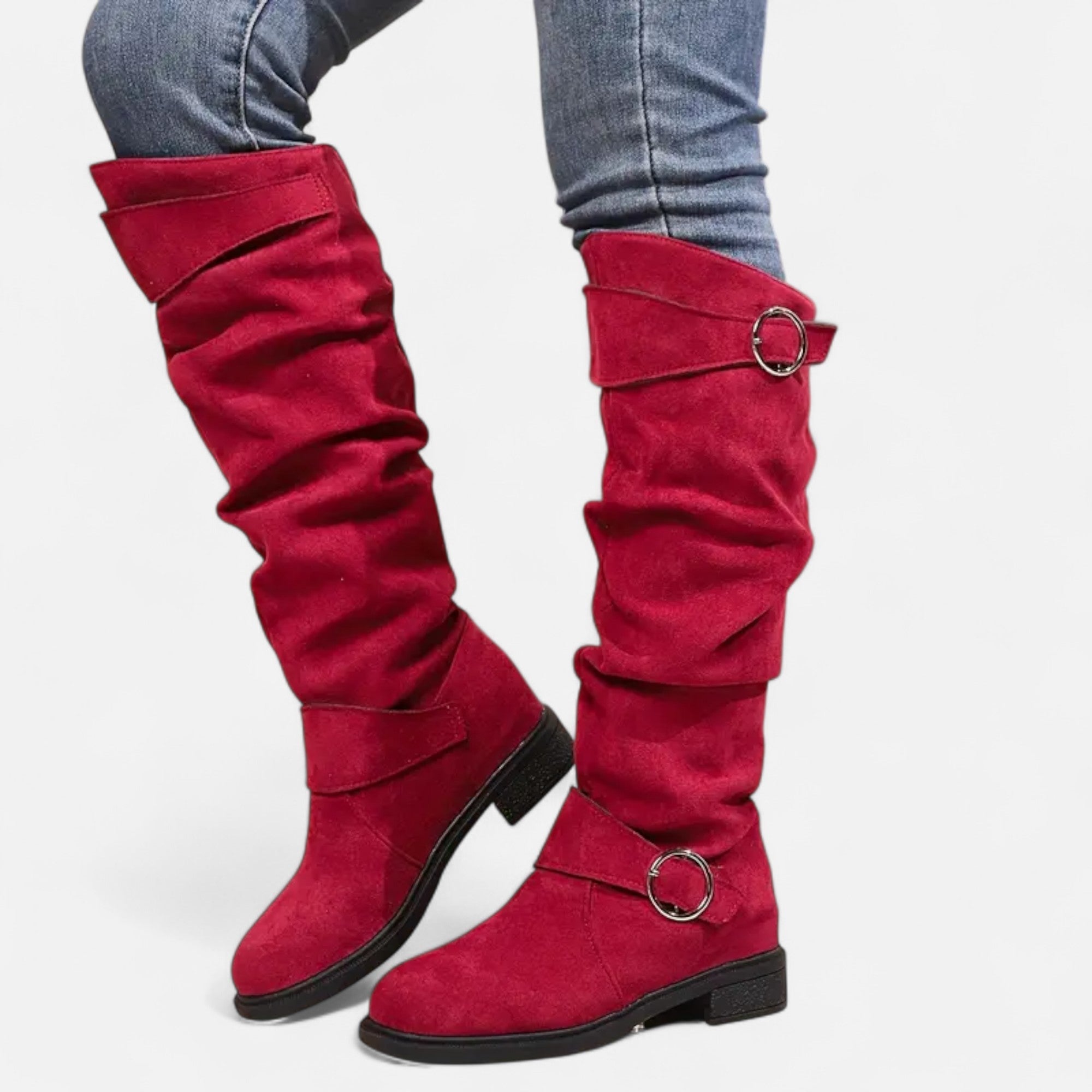 Old Ventuno | Women’s Knee-High Boots – Buckle Belt Elegance