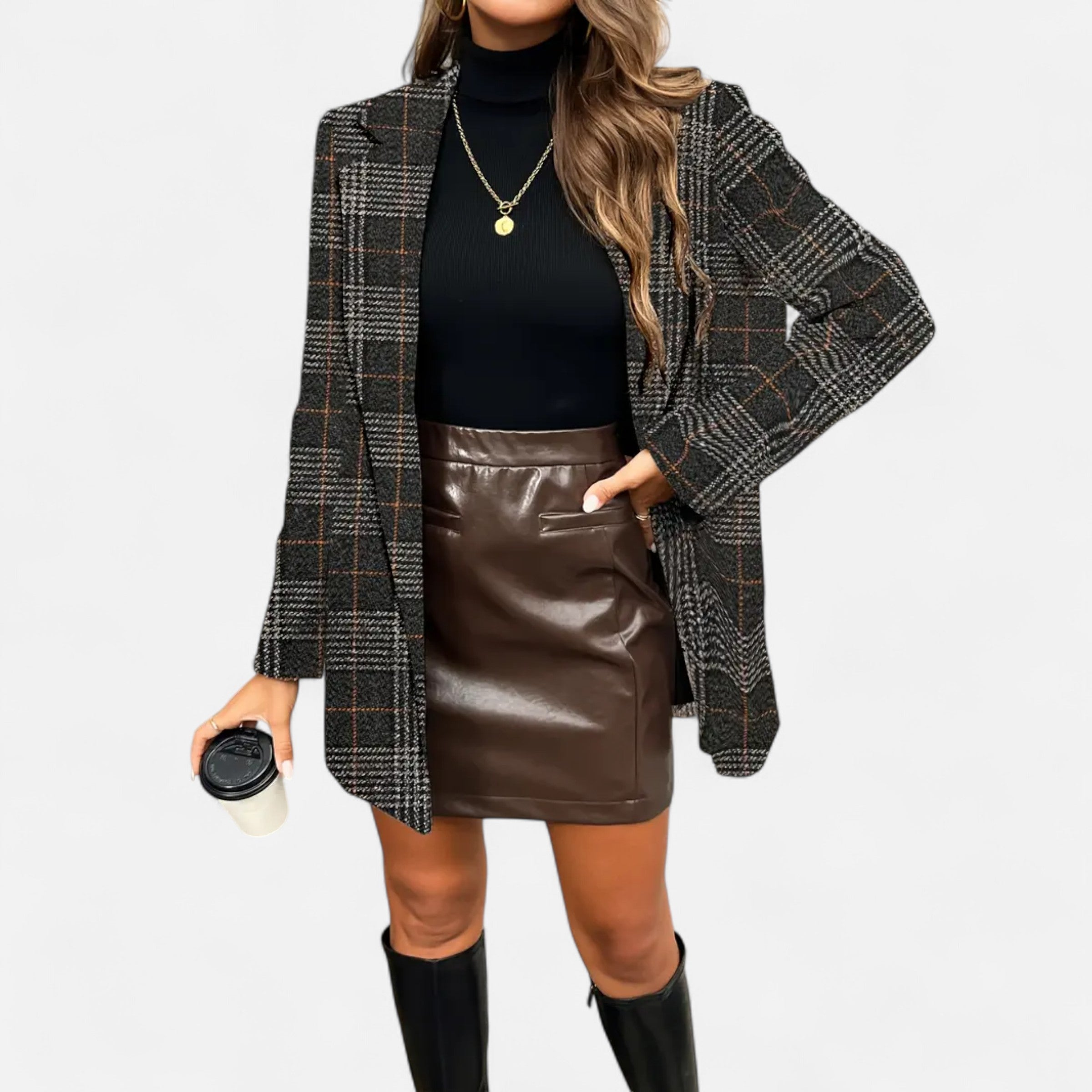 Old Ventuno | Women’s Classic Coat – Houndstooth Timeless Sophistication