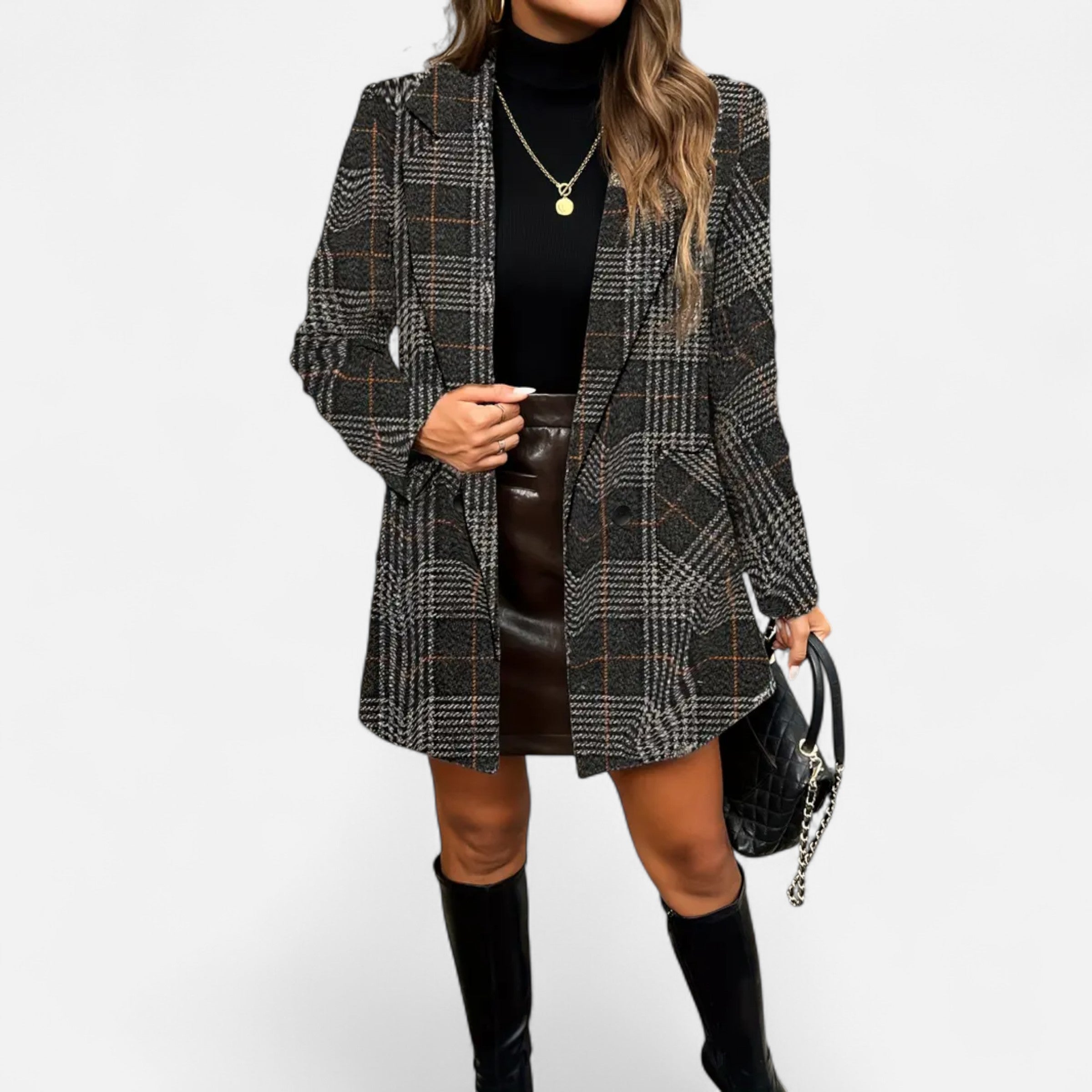 Old Ventuno | Women’s Classic Coat – Houndstooth Timeless Sophistication