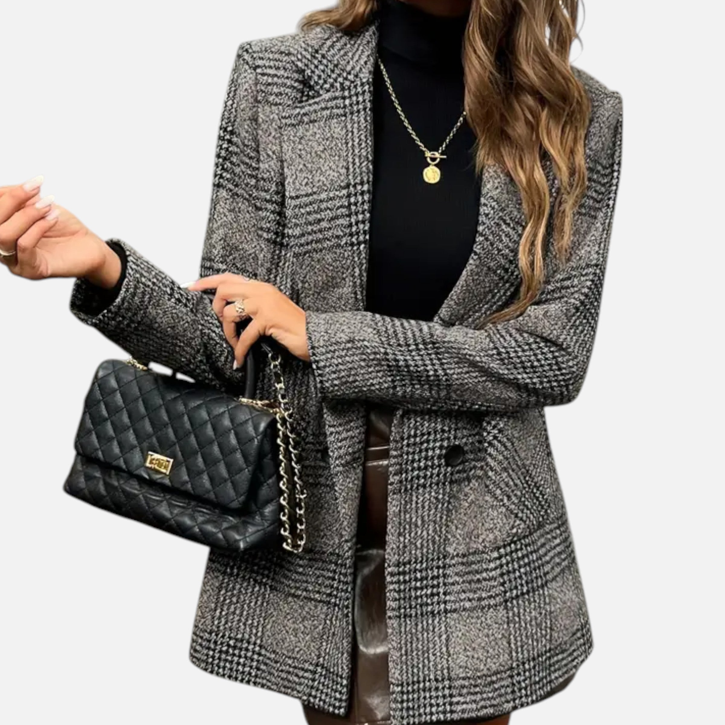 Old Ventuno | Women’s Classic Coat – Houndstooth Timeless Sophistication