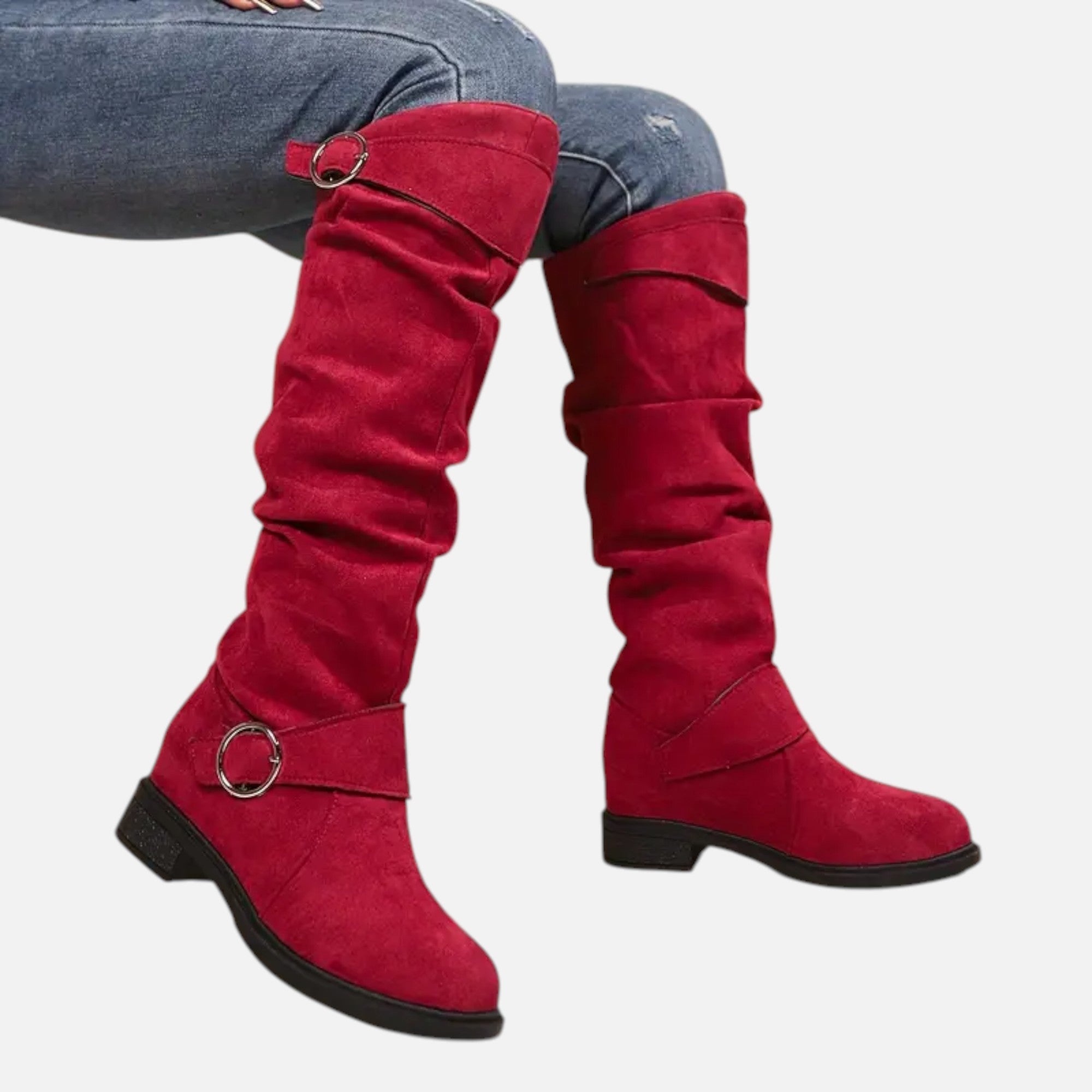 Old Ventuno | Women’s Knee-High Boots – Buckle Belt Elegance