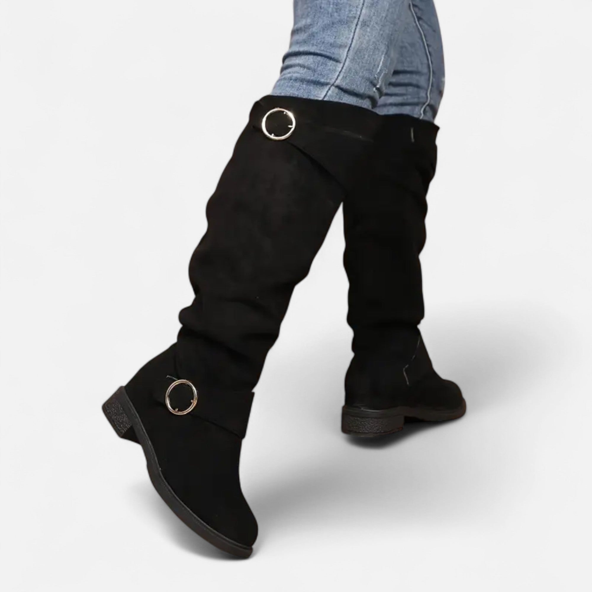 Old Ventuno | Women’s Knee-High Boots – Buckle Belt Elegance