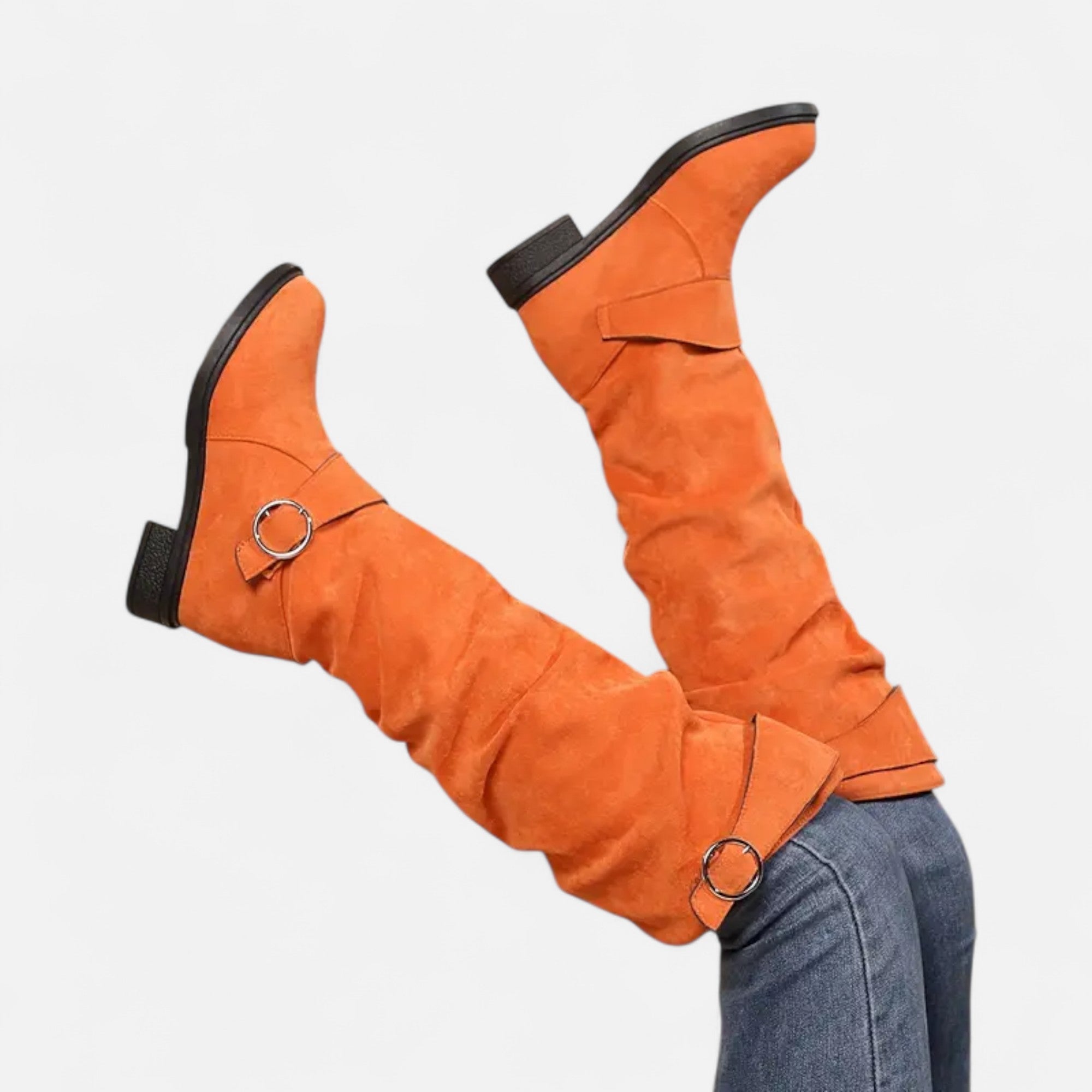 Old Ventuno | Women’s Knee-High Boots – Buckle Belt Elegance