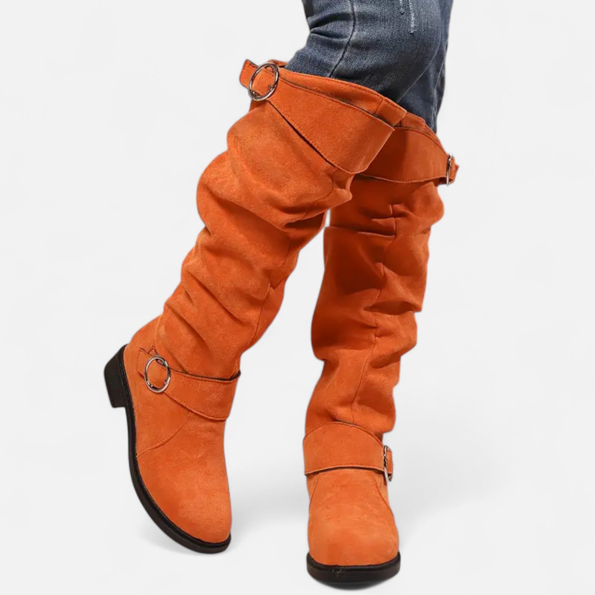 Old Ventuno | Women’s Knee-High Boots – Buckle Belt Elegance
