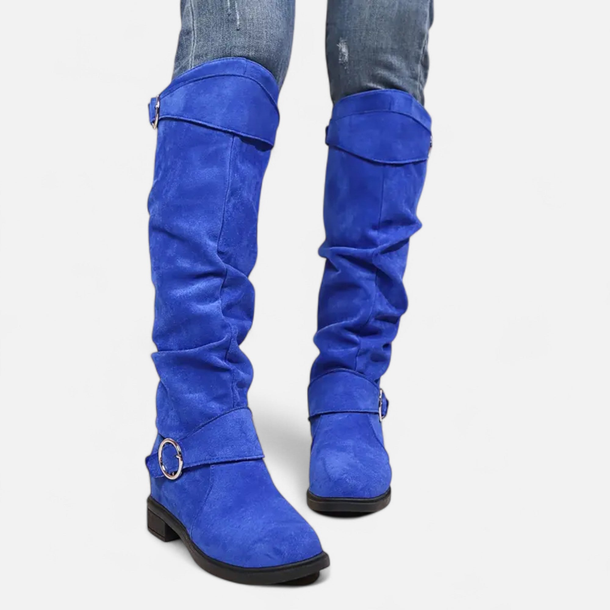 Old Ventuno | Women’s Knee-High Boots – Buckle Belt Elegance