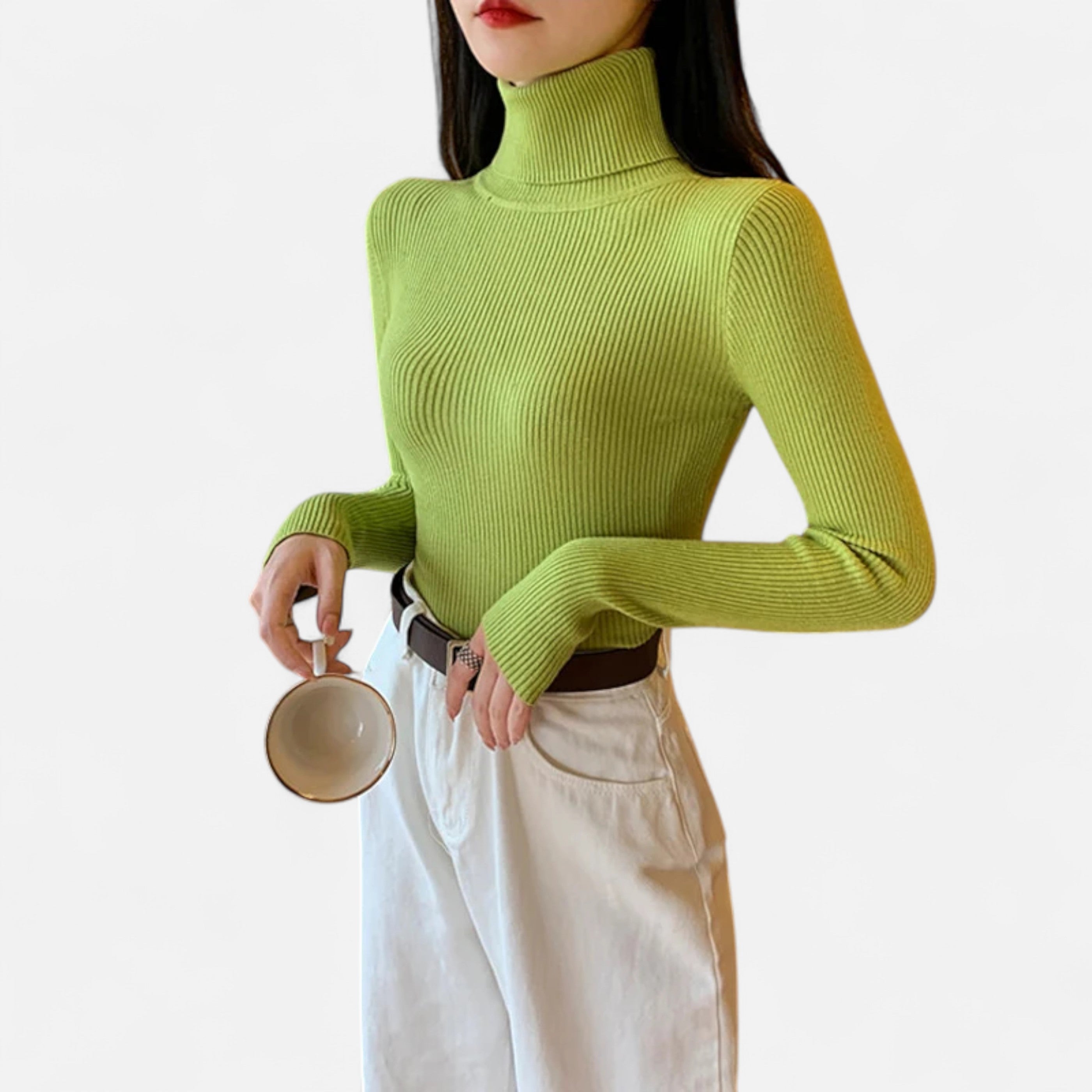 Old Ventuno | Women’s Ribbed Turtleneck – Foldover Winter Elegance
