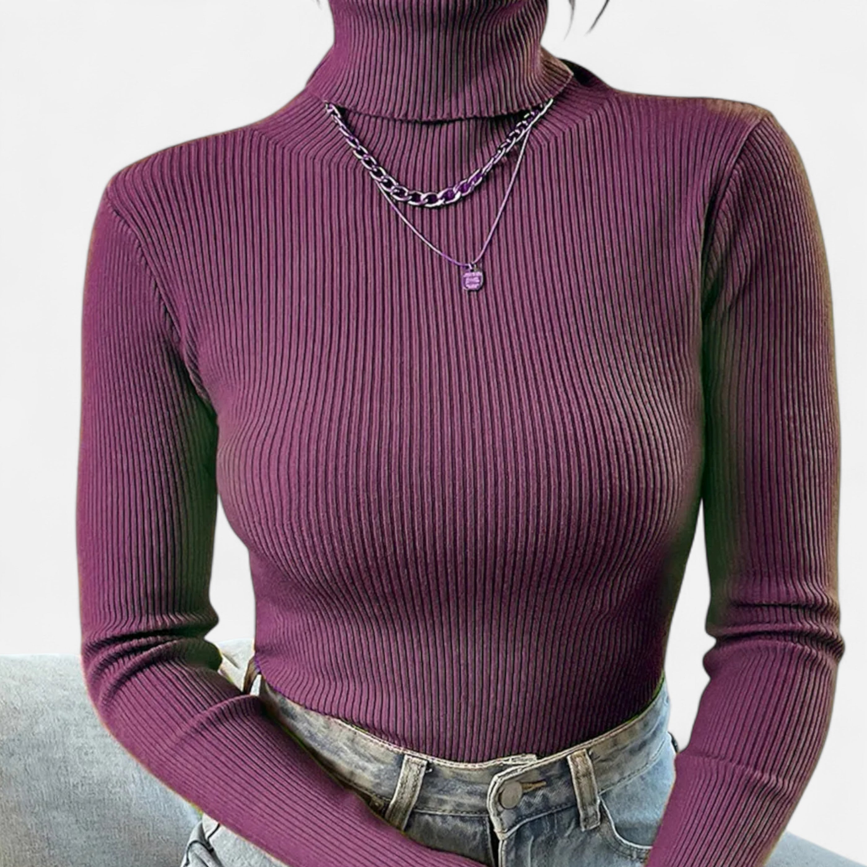 Old Ventuno | Women’s Ribbed Turtleneck – Foldover Winter Elegance