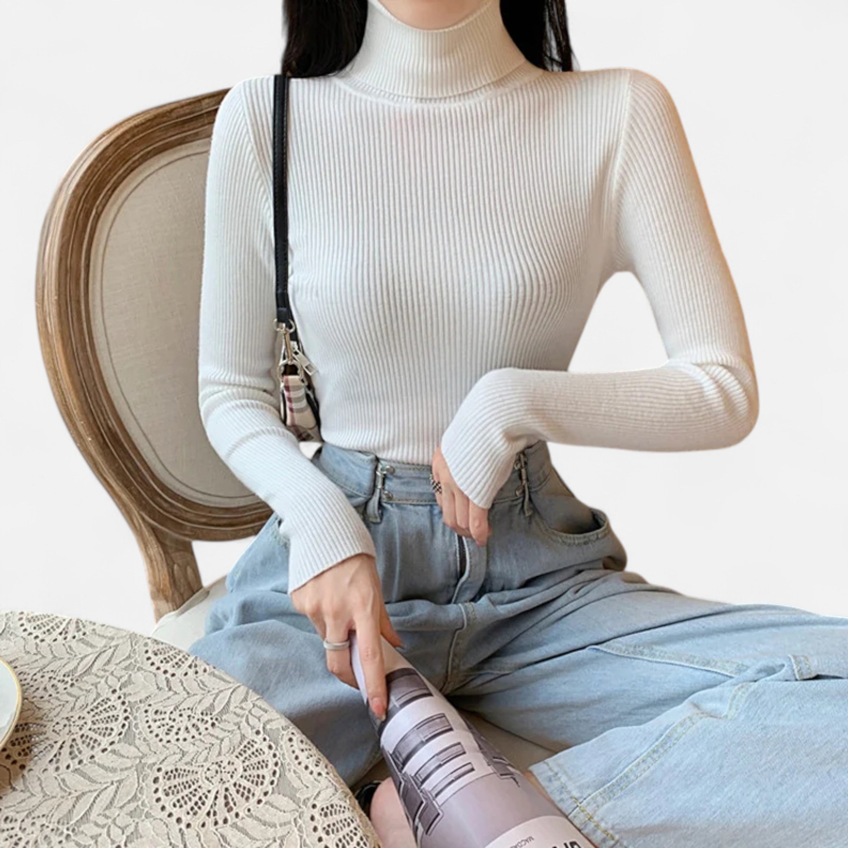 Old Ventuno | Women’s Ribbed Turtleneck – Foldover Winter Elegance