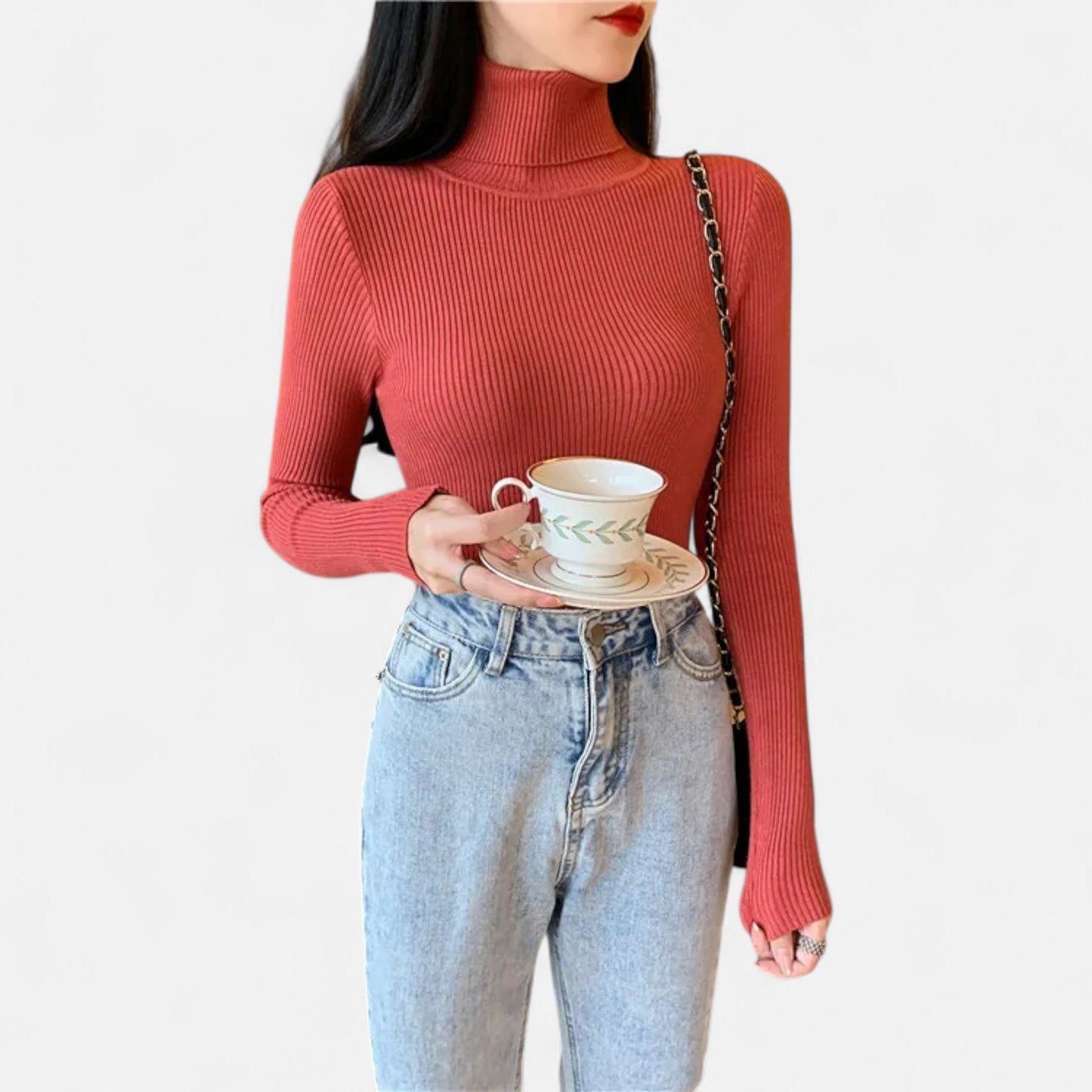 Old Ventuno | Women’s Ribbed Turtleneck – Foldover Winter Elegance