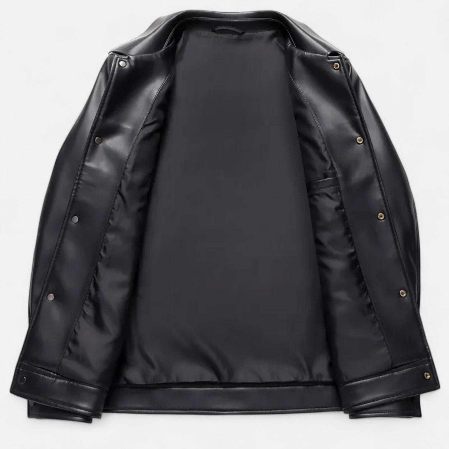 Old Ventuno | Men’s Polo Leather Coat – Classic Straight-Hem Design