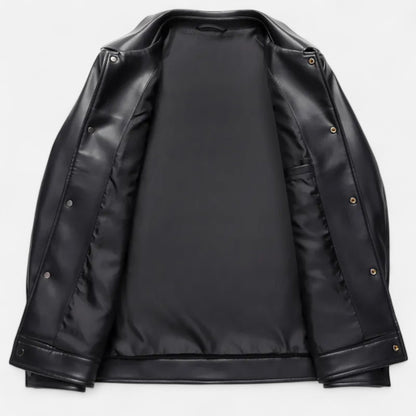 Old Ventuno | Men’s Polo Leather Coat – Classic Straight-Hem Design