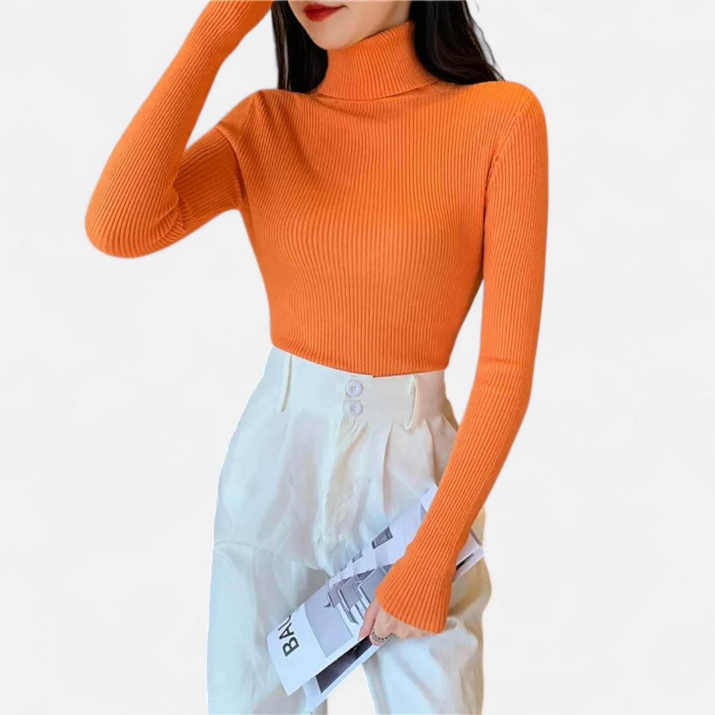 Old Ventuno | Women’s Ribbed Turtleneck – Foldover Winter Elegance