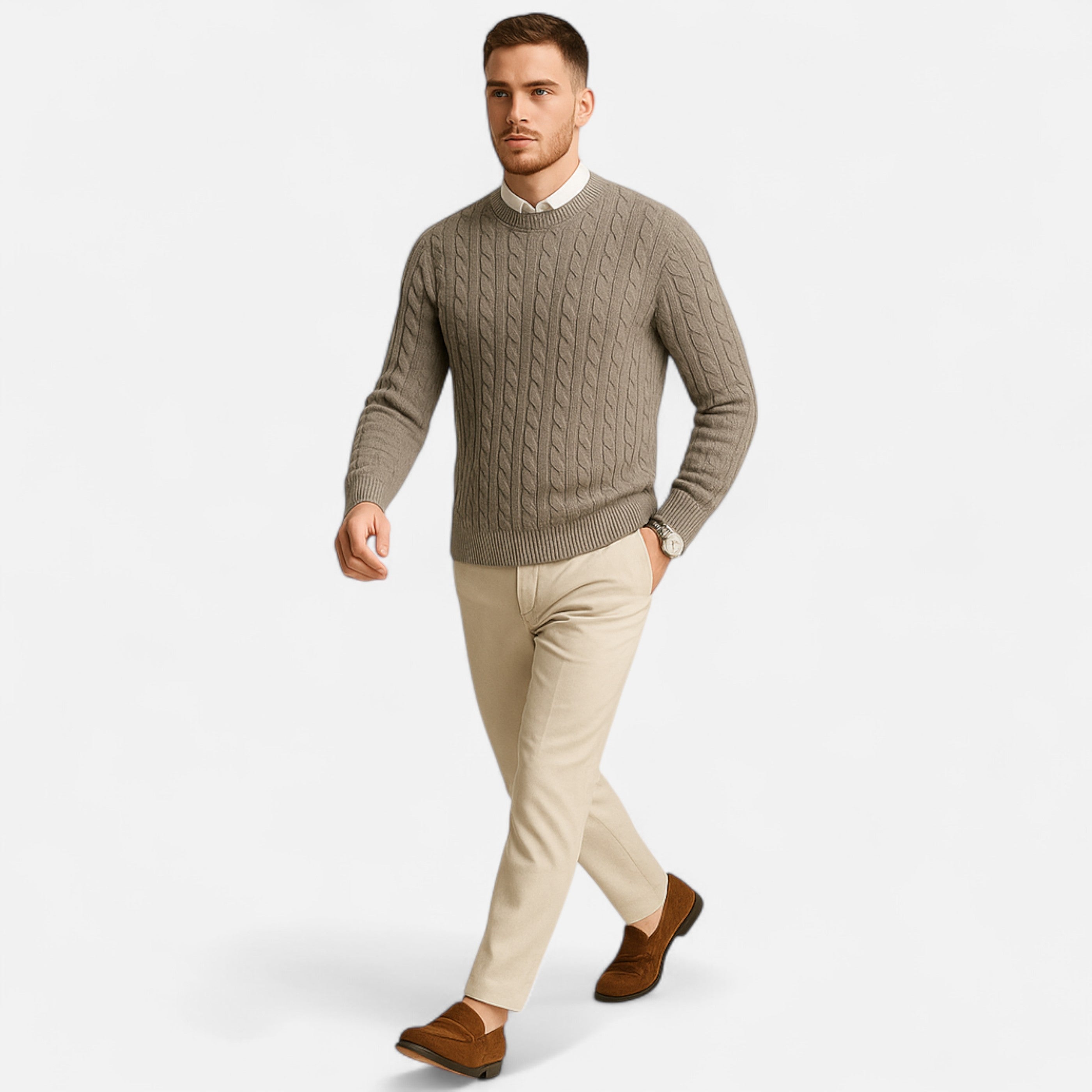 Old Ventuno | Men’s Cable Knit Sweater – Heritage Crew Neck