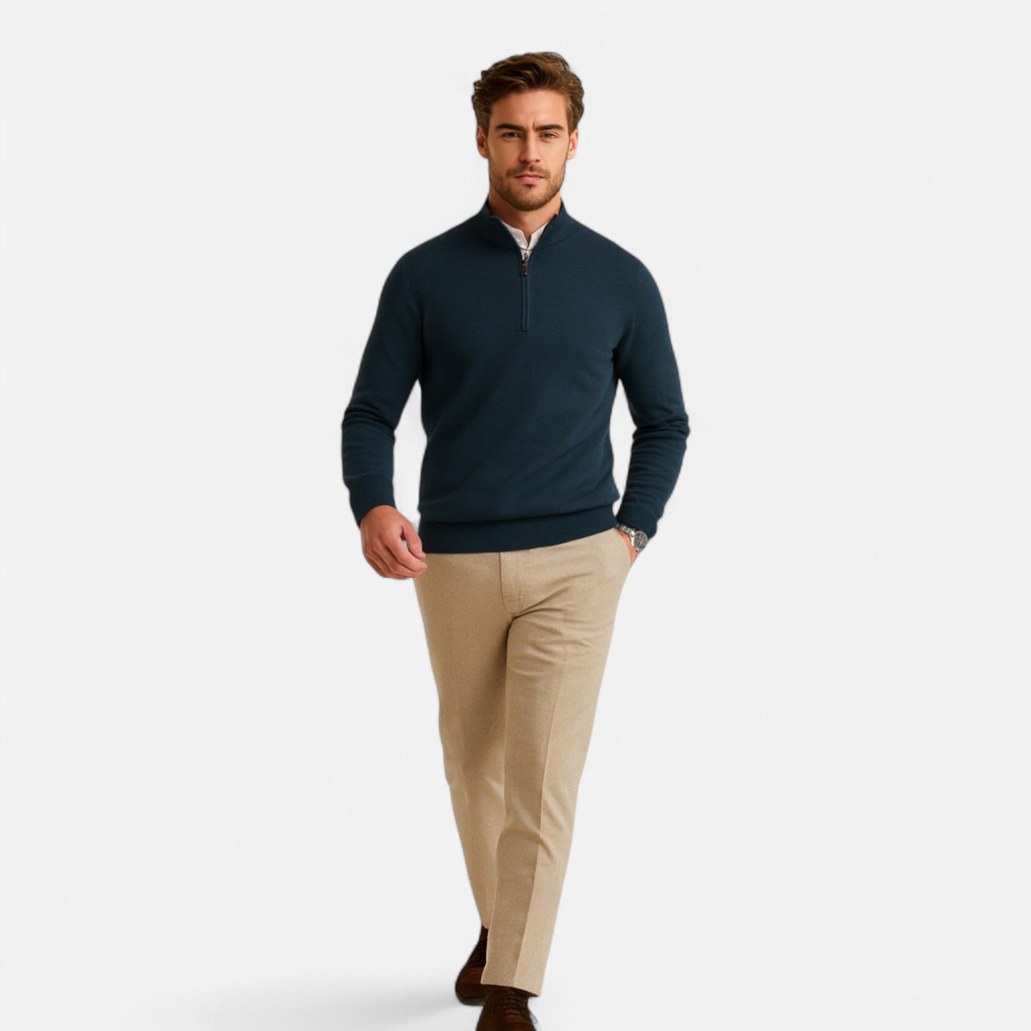 Old Ventuno | Men’s Merino Wool Sweater – Half-Zip Heritage Style