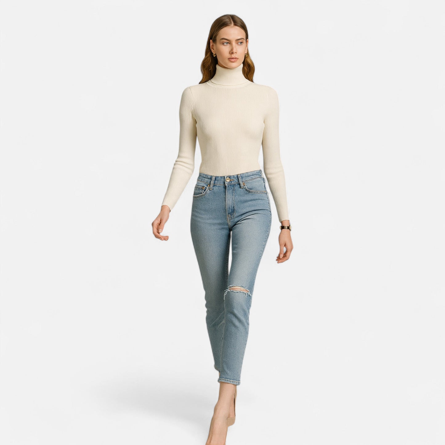 Old Ventuno | Women’s Ribbed Turtleneck – Foldover Winter Elegance