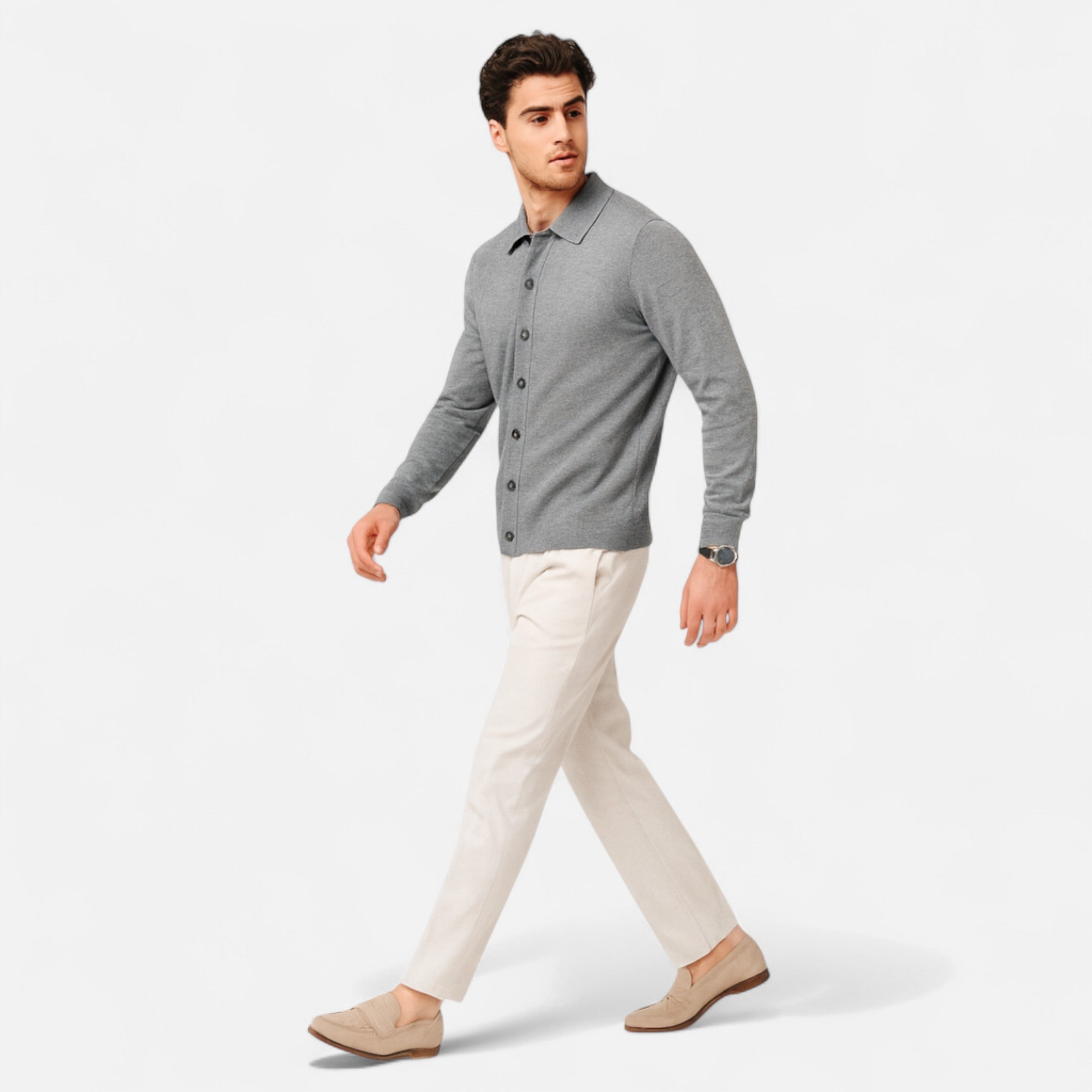 Old Ventuno | Men’s Wool Sweater – Fine Yarn Button-Up Classic