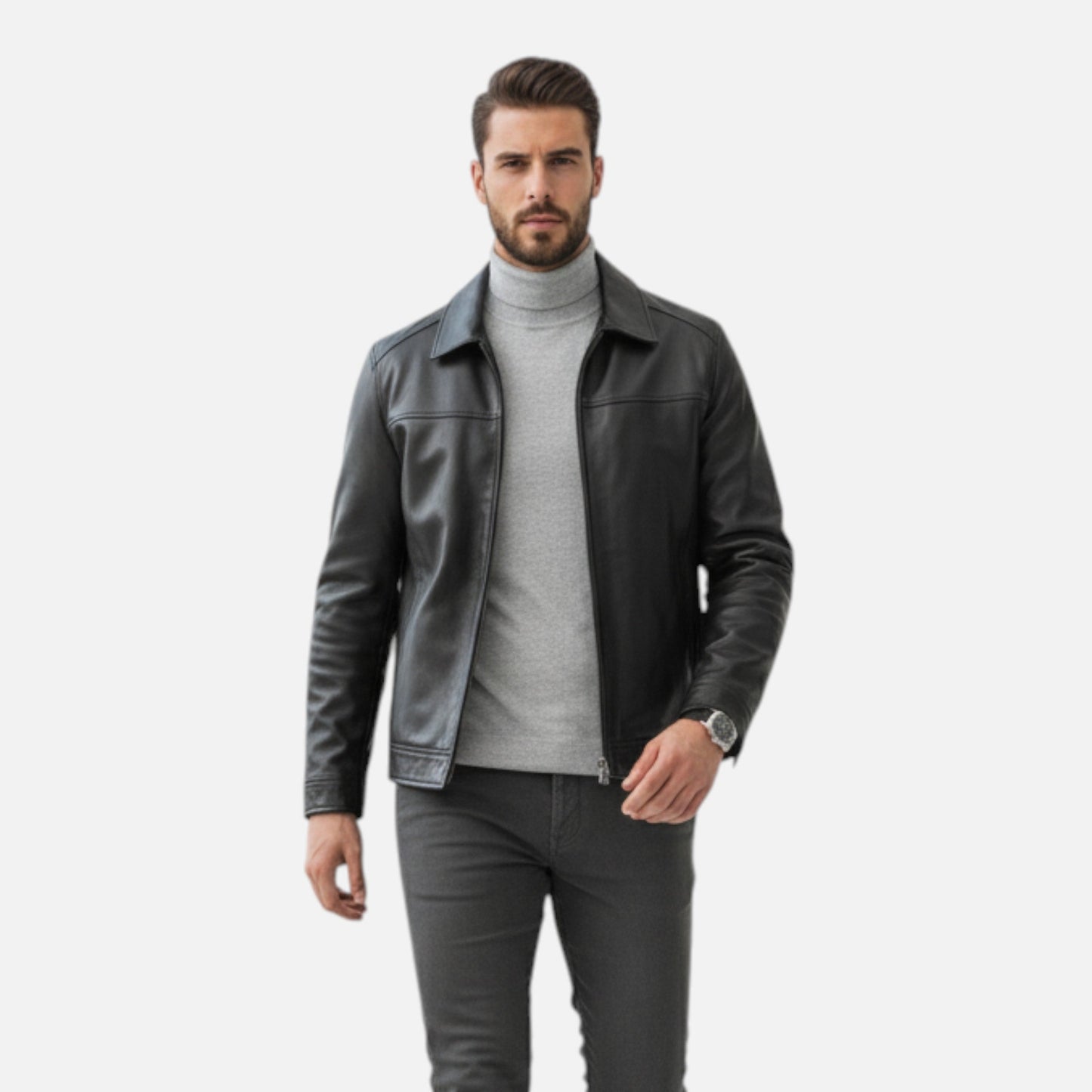 Old Ventuno | Men’s Polo Leather Coat – Classic Straight-Hem Design