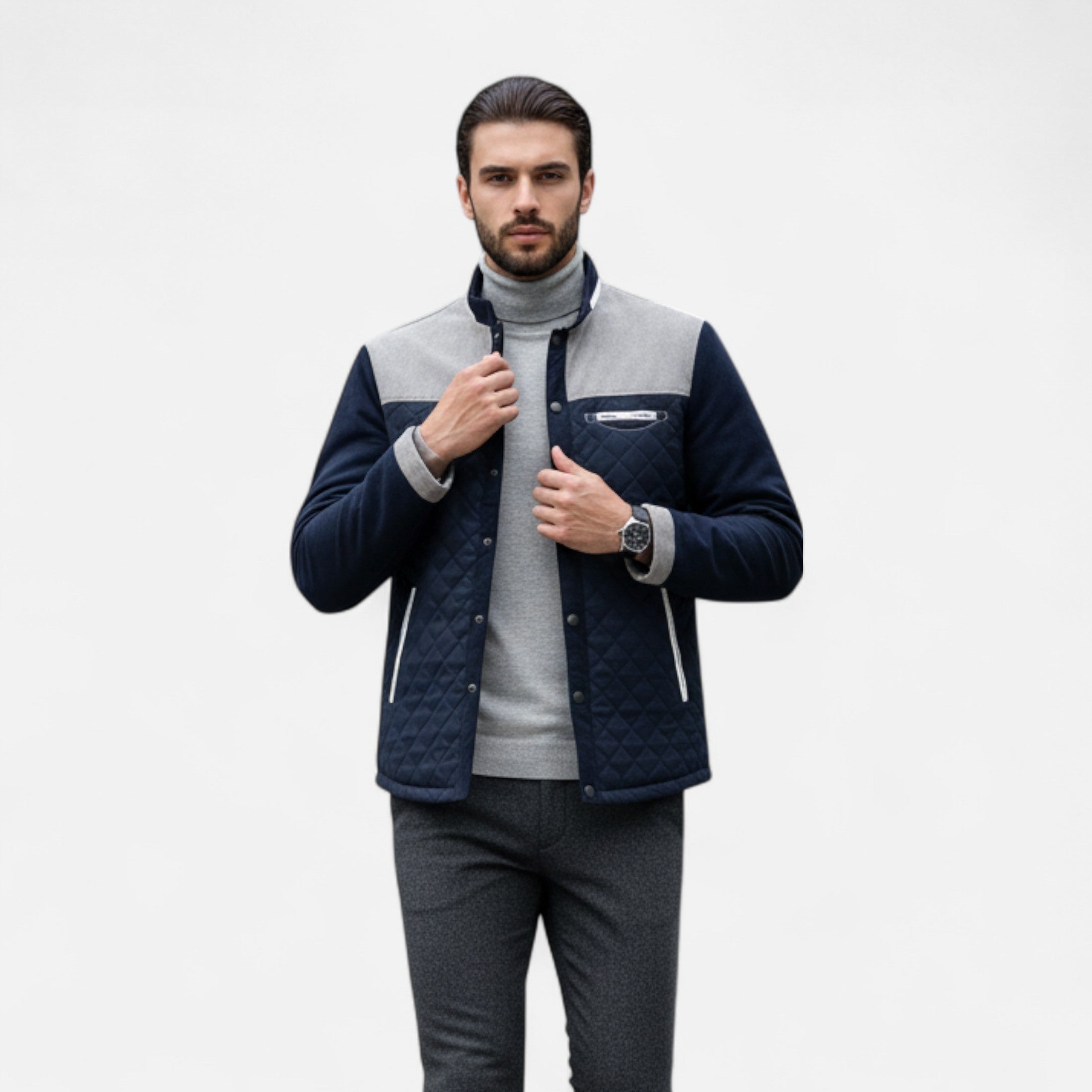 Old Ventuno | Men’s Casual Jacket – Slim Fit Patchwork Design