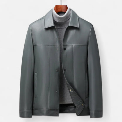 Old Ventuno | Men’s Polo Leather Coat – Classic Straight-Hem Design