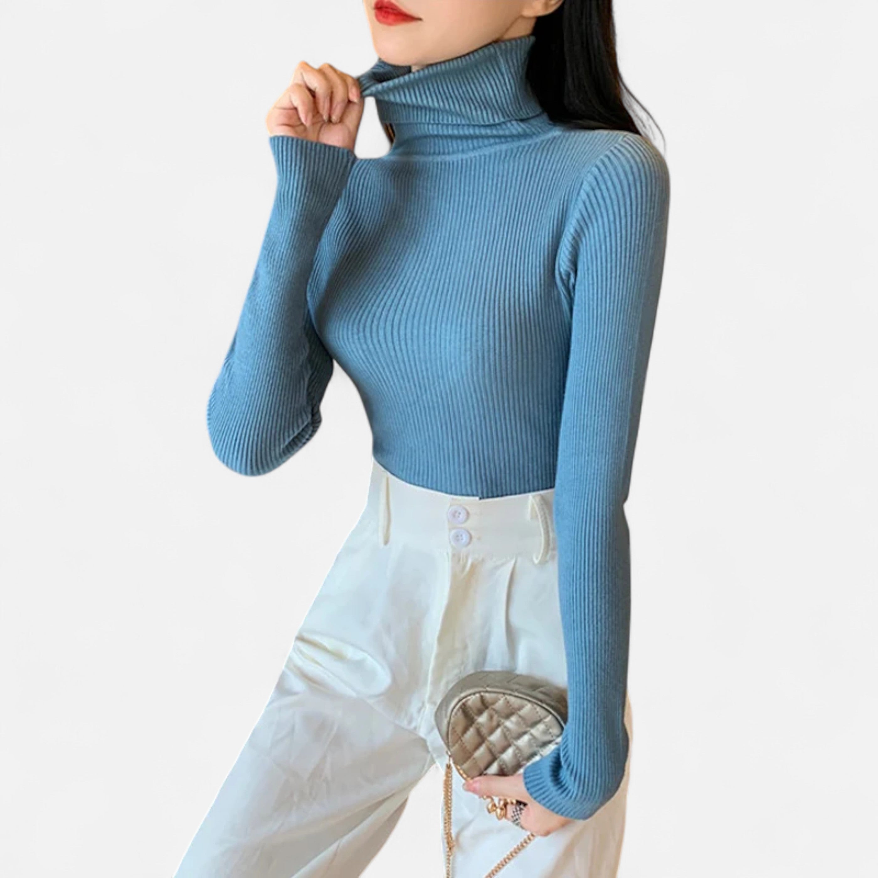 Old Ventuno | Women’s Ribbed Turtleneck – Foldover Winter Elegance
