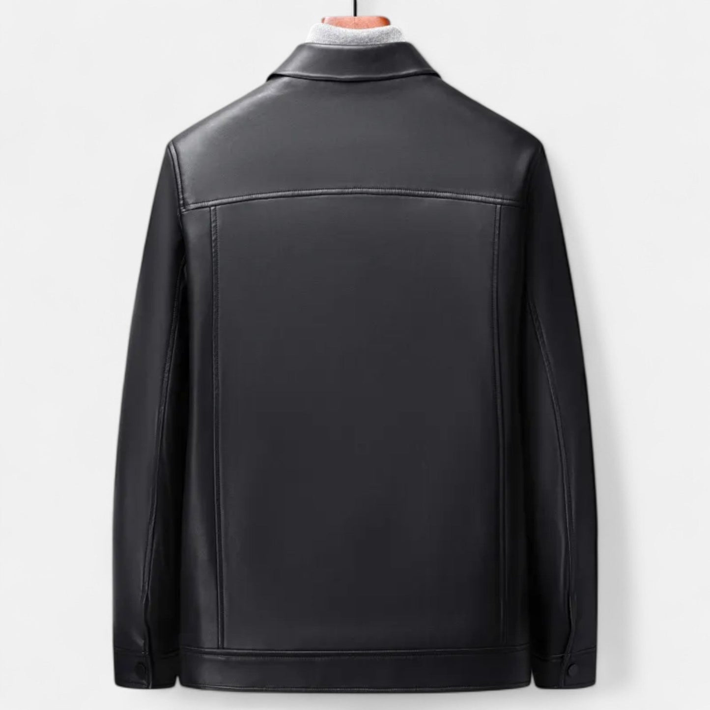 Old Ventuno | Men’s Polo Leather Coat – Classic Straight-Hem Design