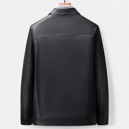 Old Ventuno | Men’s Polo Leather Coat – Classic Straight-Hem Design