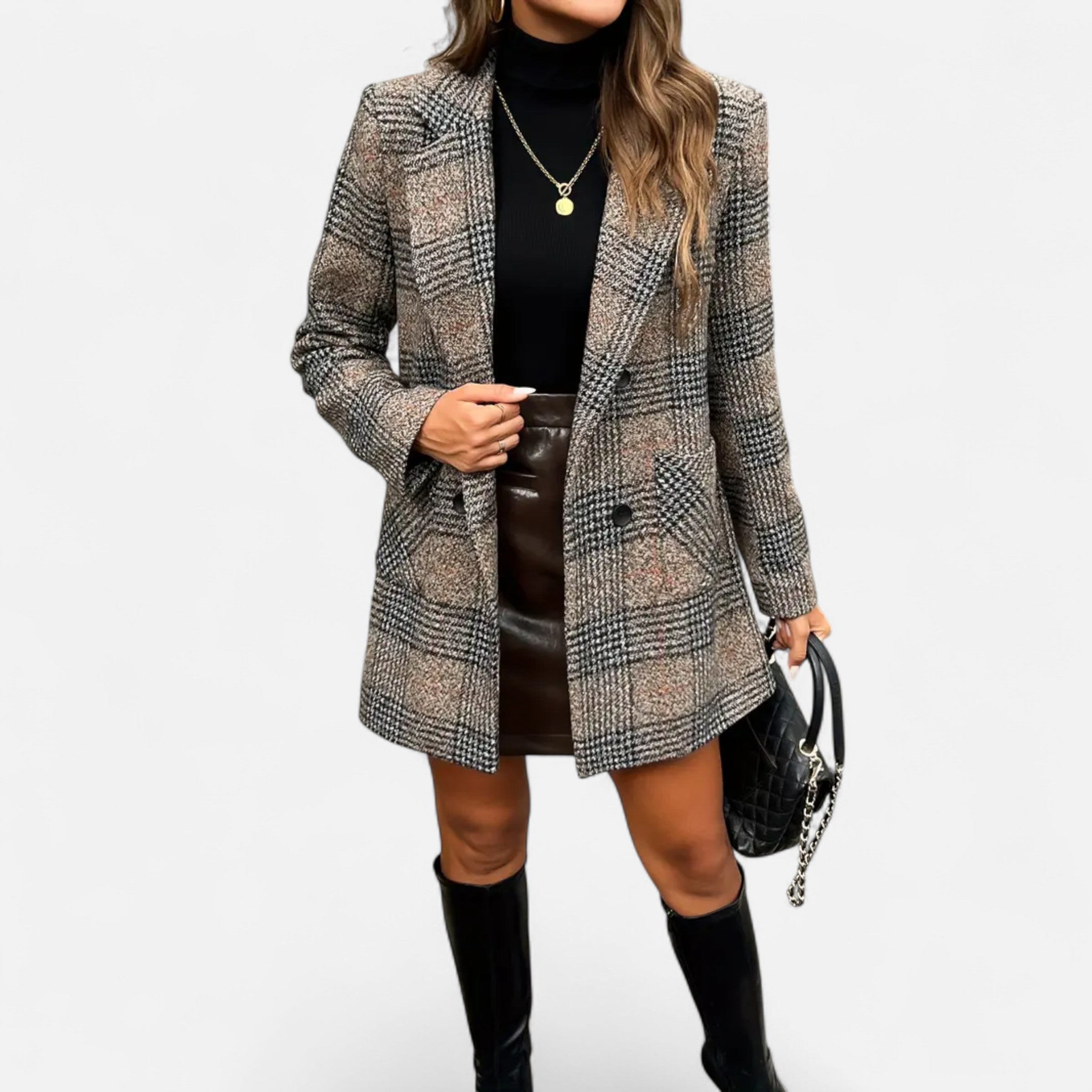 Old Ventuno | Women’s Classic Coat – Houndstooth Timeless Sophistication