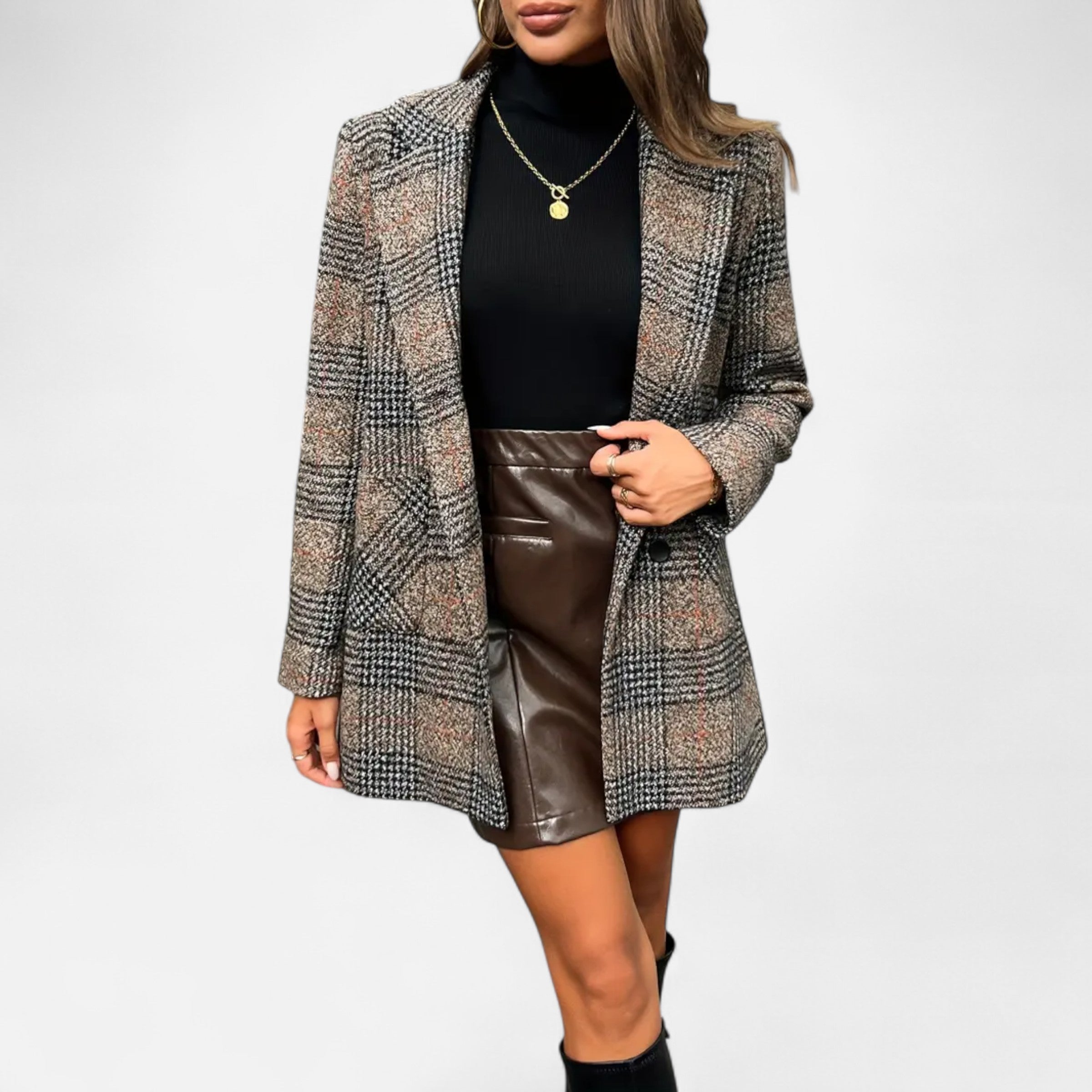 Old Ventuno | Women’s Classic Coat – Houndstooth Timeless Sophistication