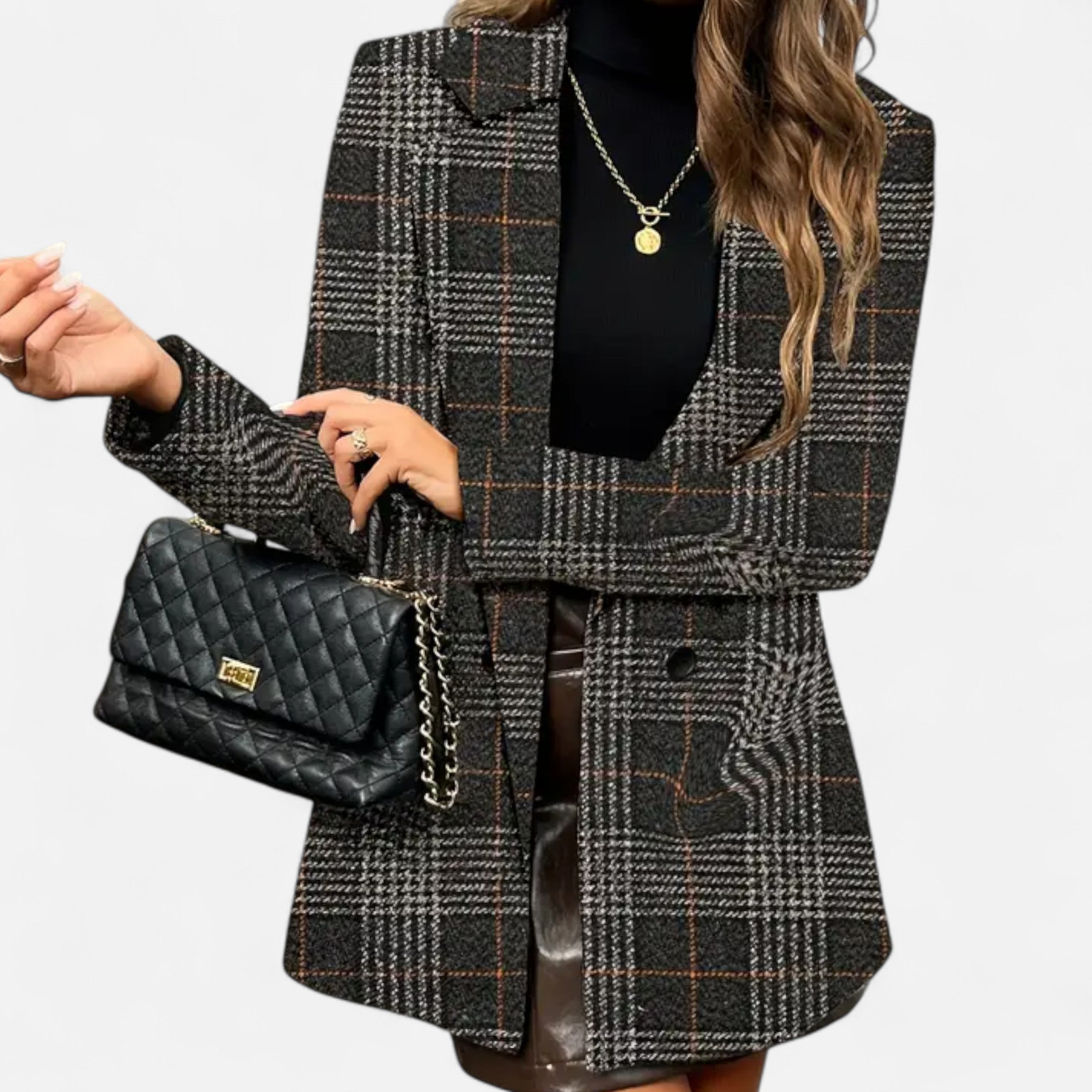 Old Ventuno | Women’s Classic Coat – Houndstooth Timeless Sophistication