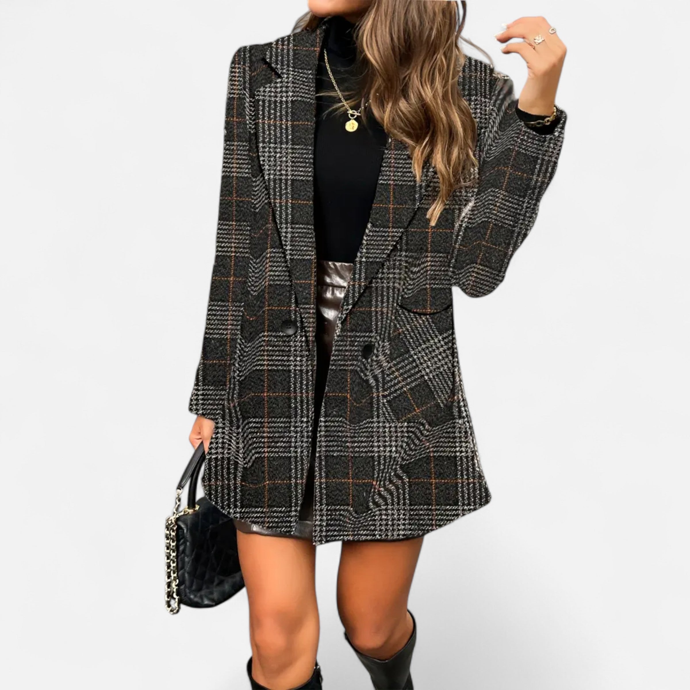 Old Ventuno | Women’s Classic Coat – Houndstooth Timeless Sophistication