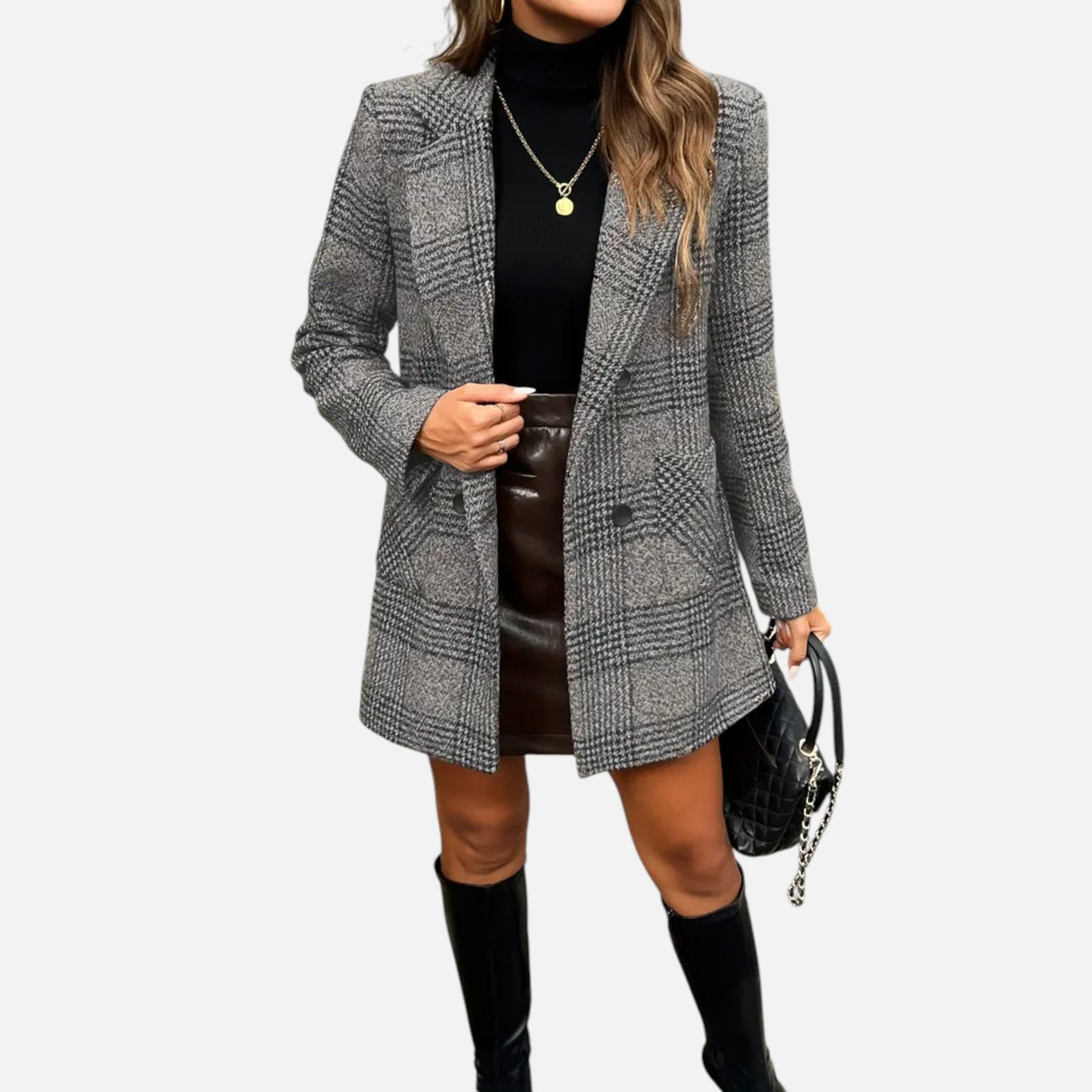 Old Ventuno | Women’s Classic Coat – Houndstooth Timeless Sophistication