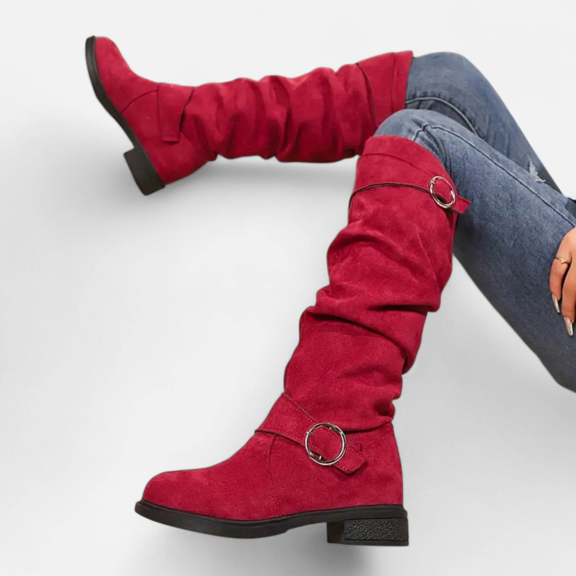 Old Ventuno | Women’s Knee-High Boots – Buckle Belt Elegance