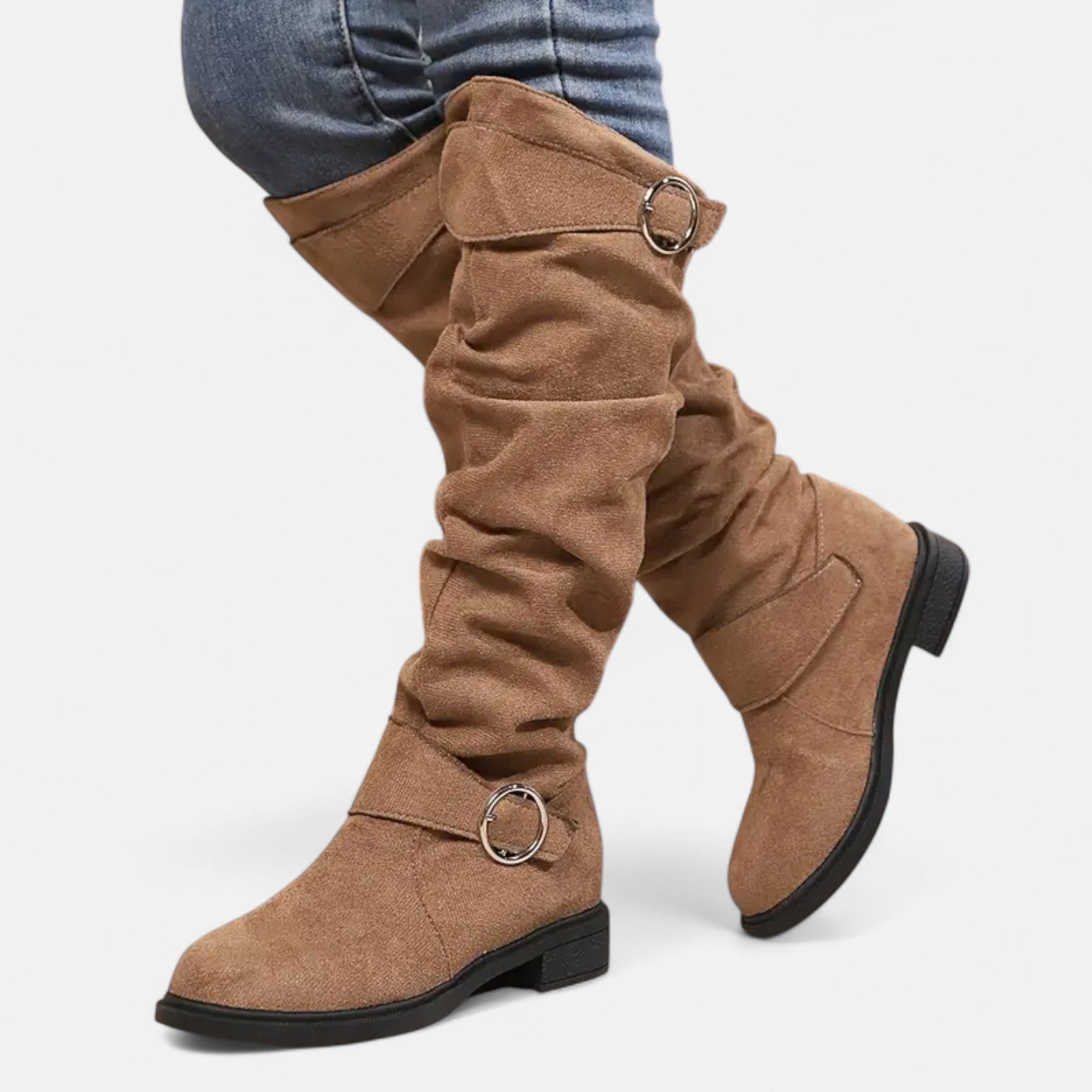 Old Ventuno | Women’s Knee-High Boots – Buckle Belt Elegance