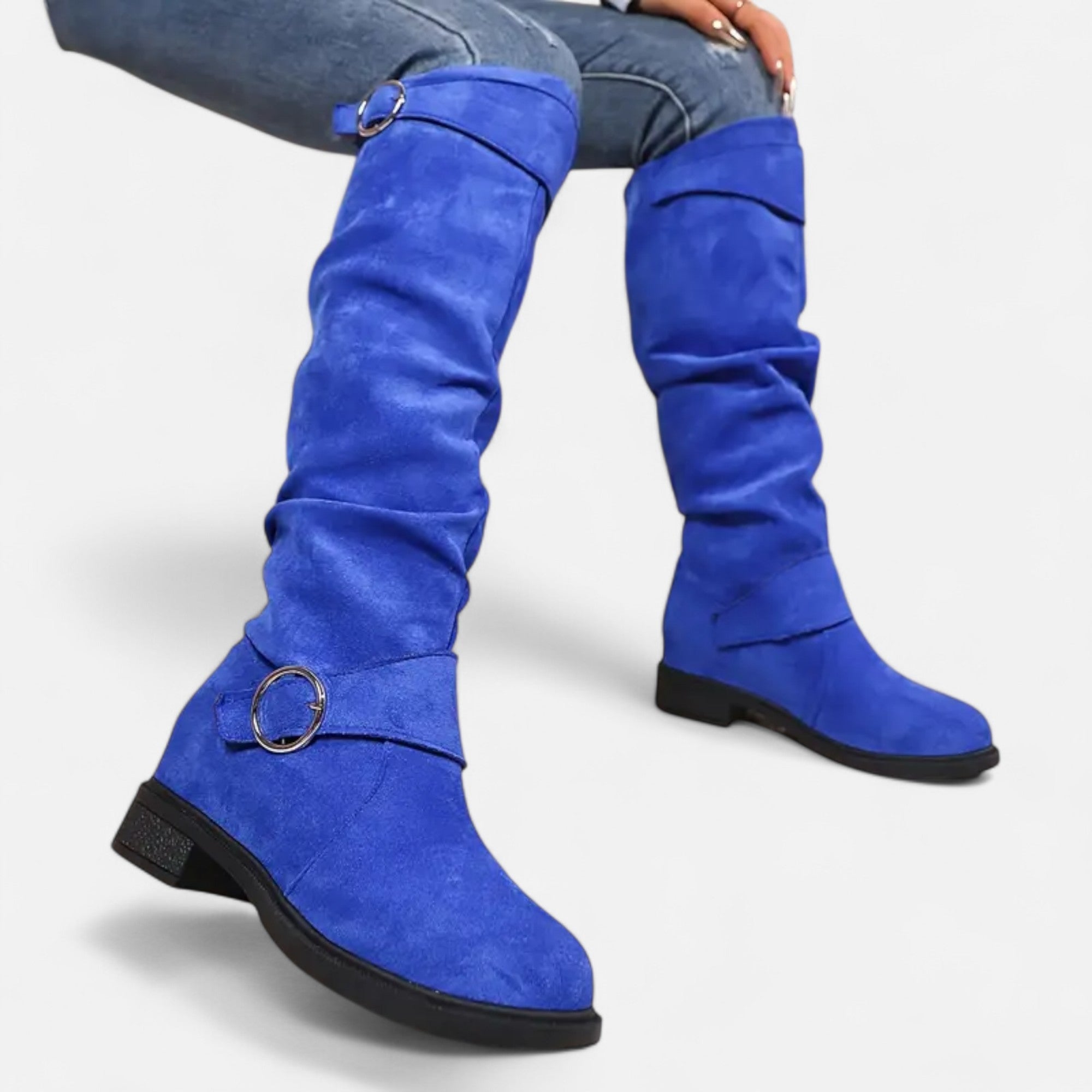 Old Ventuno | Women’s Knee-High Boots – Buckle Belt Elegance