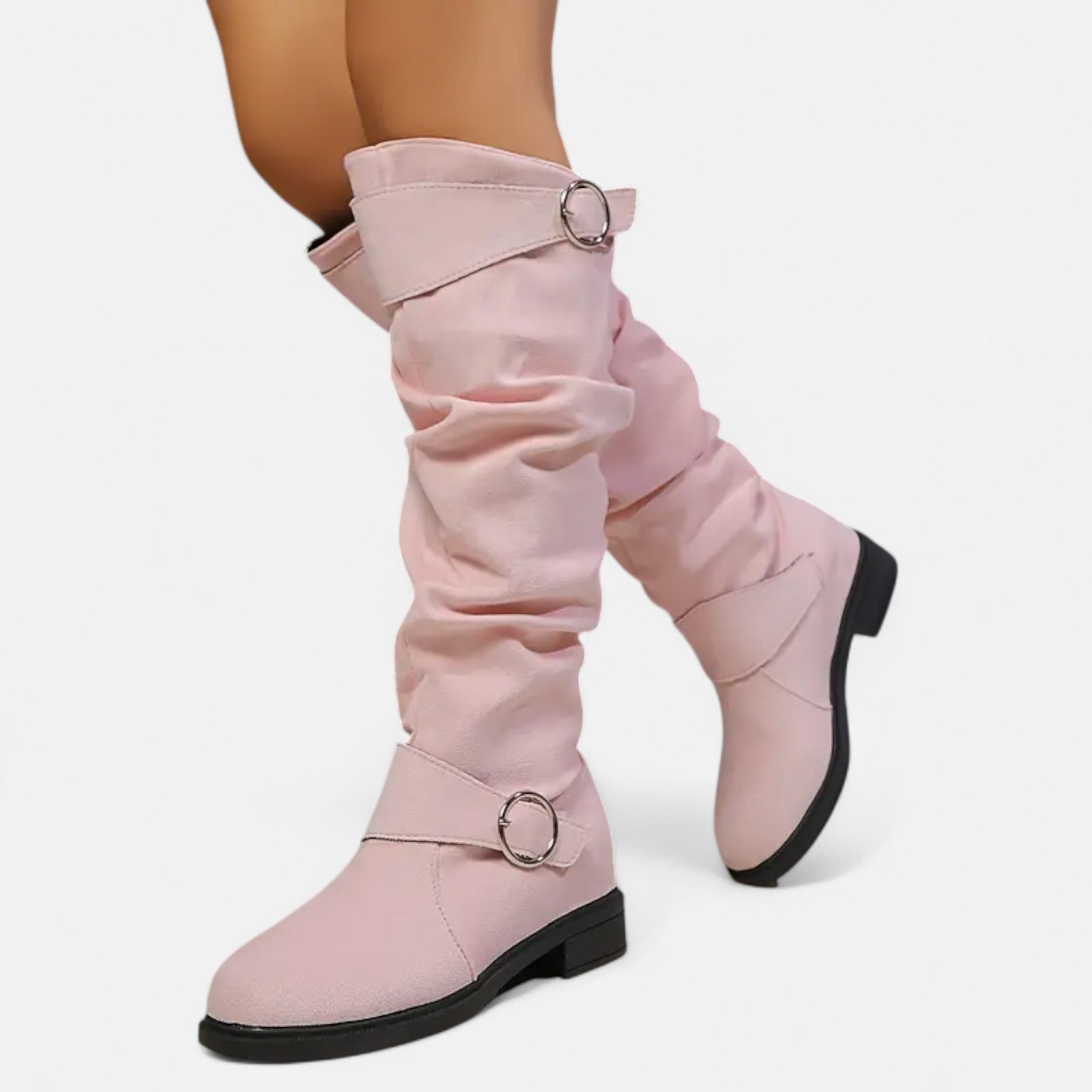 Old Ventuno | Women’s Knee-High Boots – Buckle Belt Elegance
