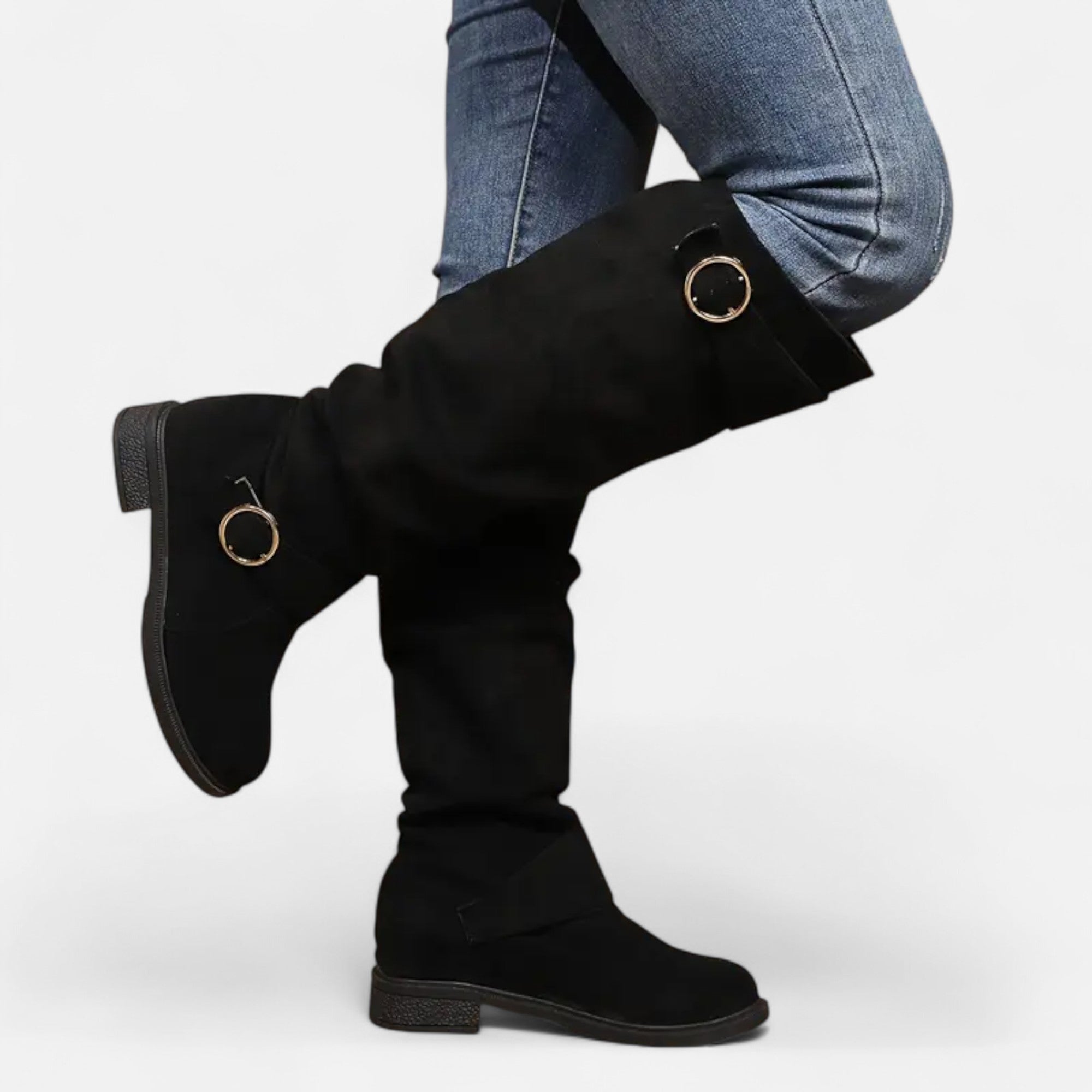 Old Ventuno | Women’s Knee-High Boots – Buckle Belt Elegance