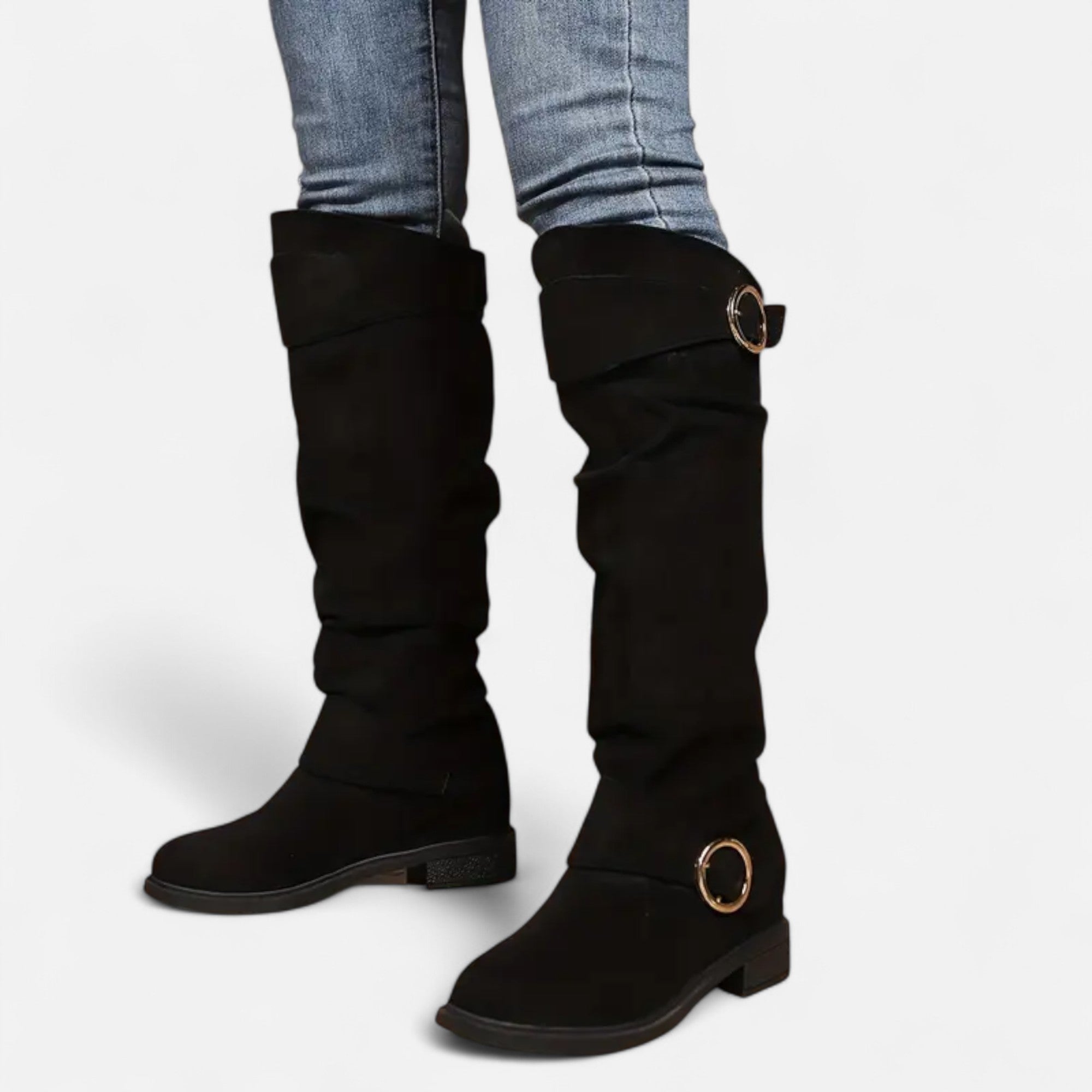 Old Ventuno | Women’s Knee-High Boots – Buckle Belt Elegance