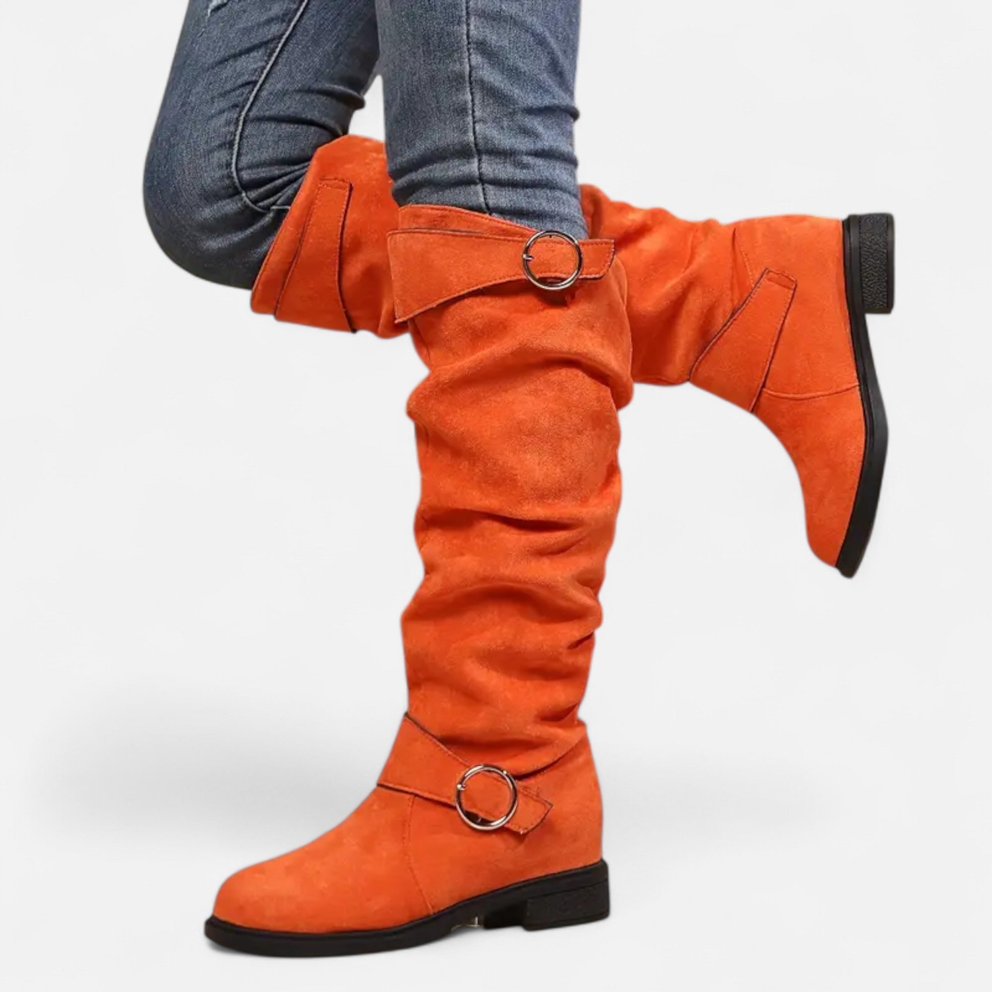 Old Ventuno | Women’s Knee-High Boots – Buckle Belt Elegance