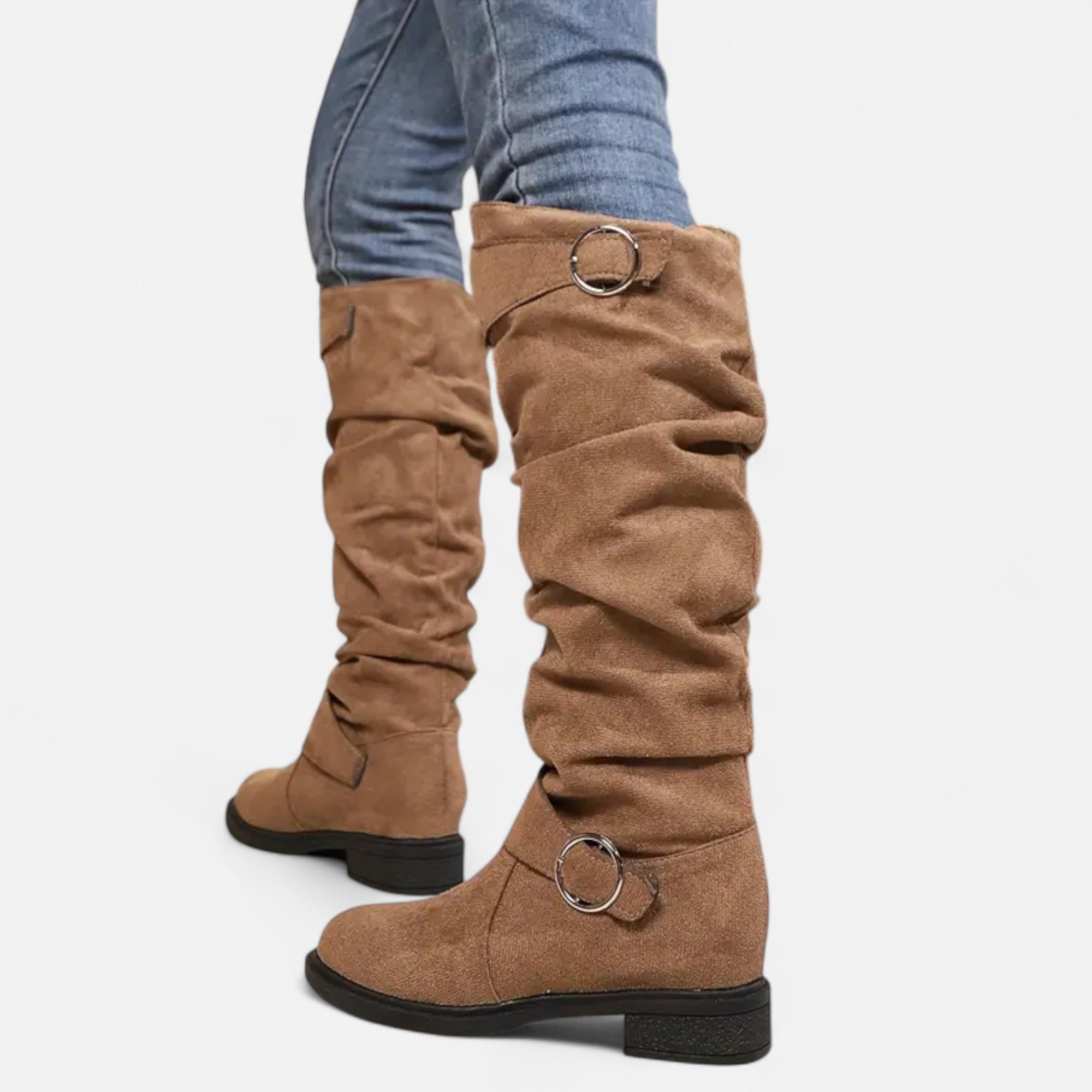 Old Ventuno | Women’s Knee-High Boots – Buckle Belt Elegance