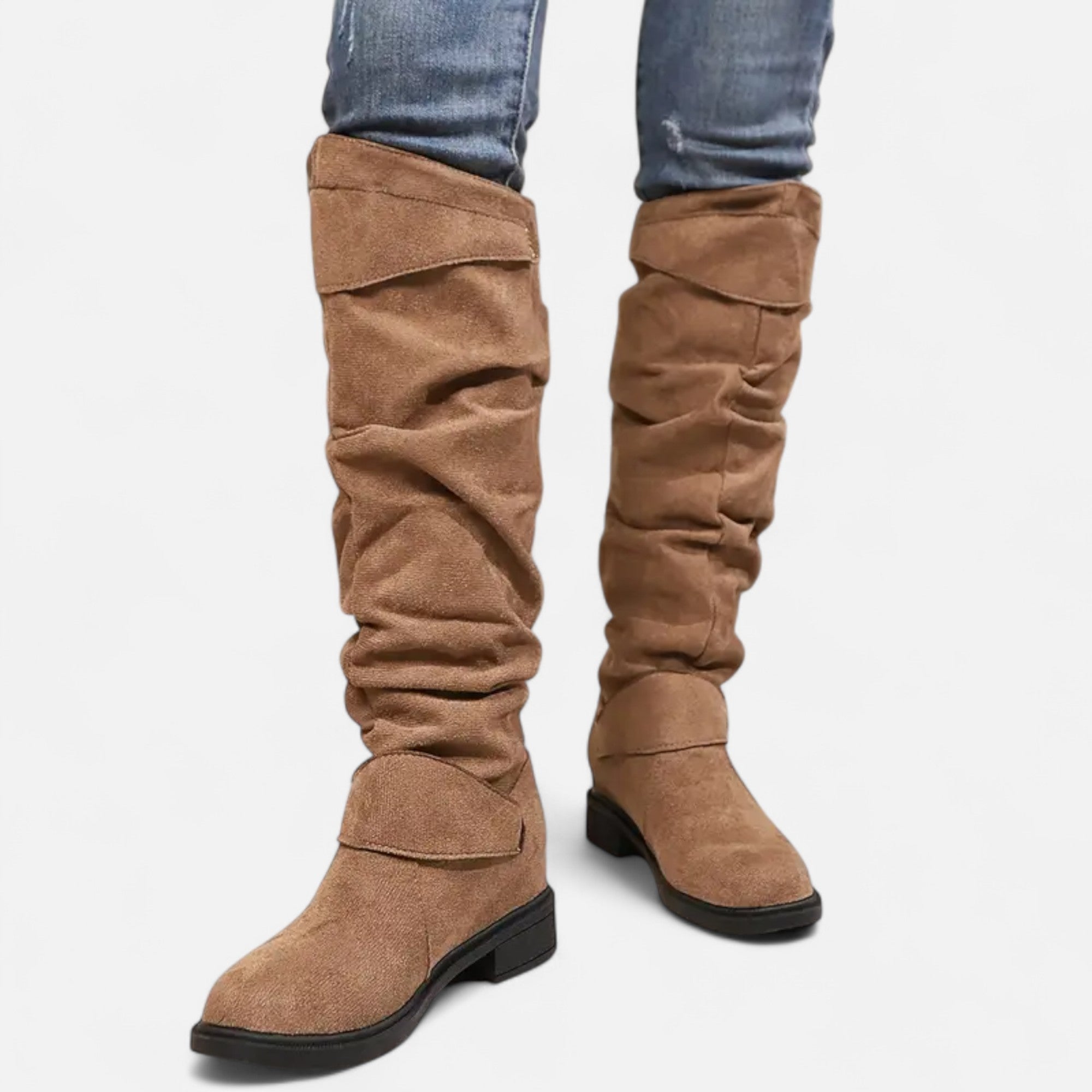 Old Ventuno | Women’s Knee-High Boots – Buckle Belt Elegance