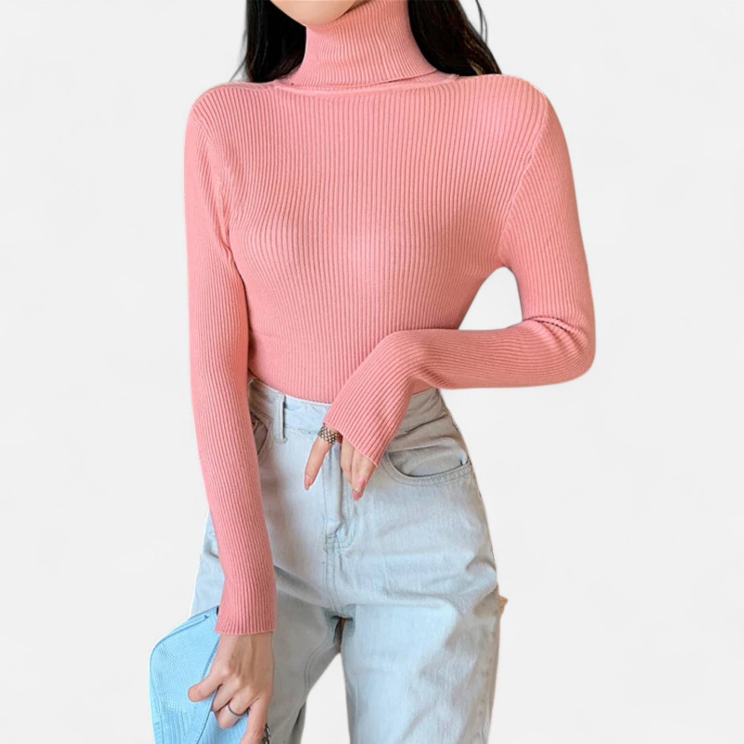 Old Ventuno | Women’s Ribbed Turtleneck – Foldover Winter Elegance
