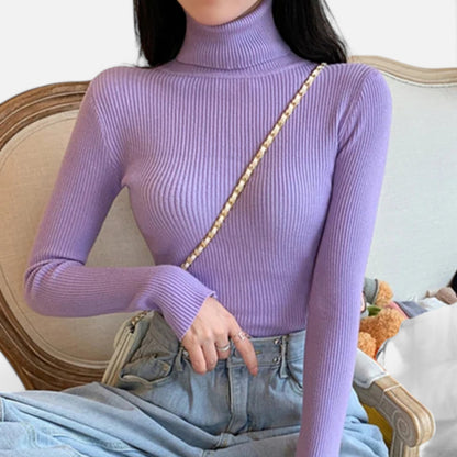 Old Ventuno | Women’s Ribbed Turtleneck – Foldover Winter Elegance