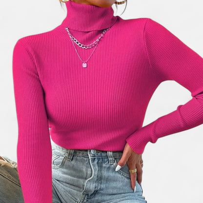 Old Ventuno | Women’s Ribbed Turtleneck – Foldover Winter Elegance