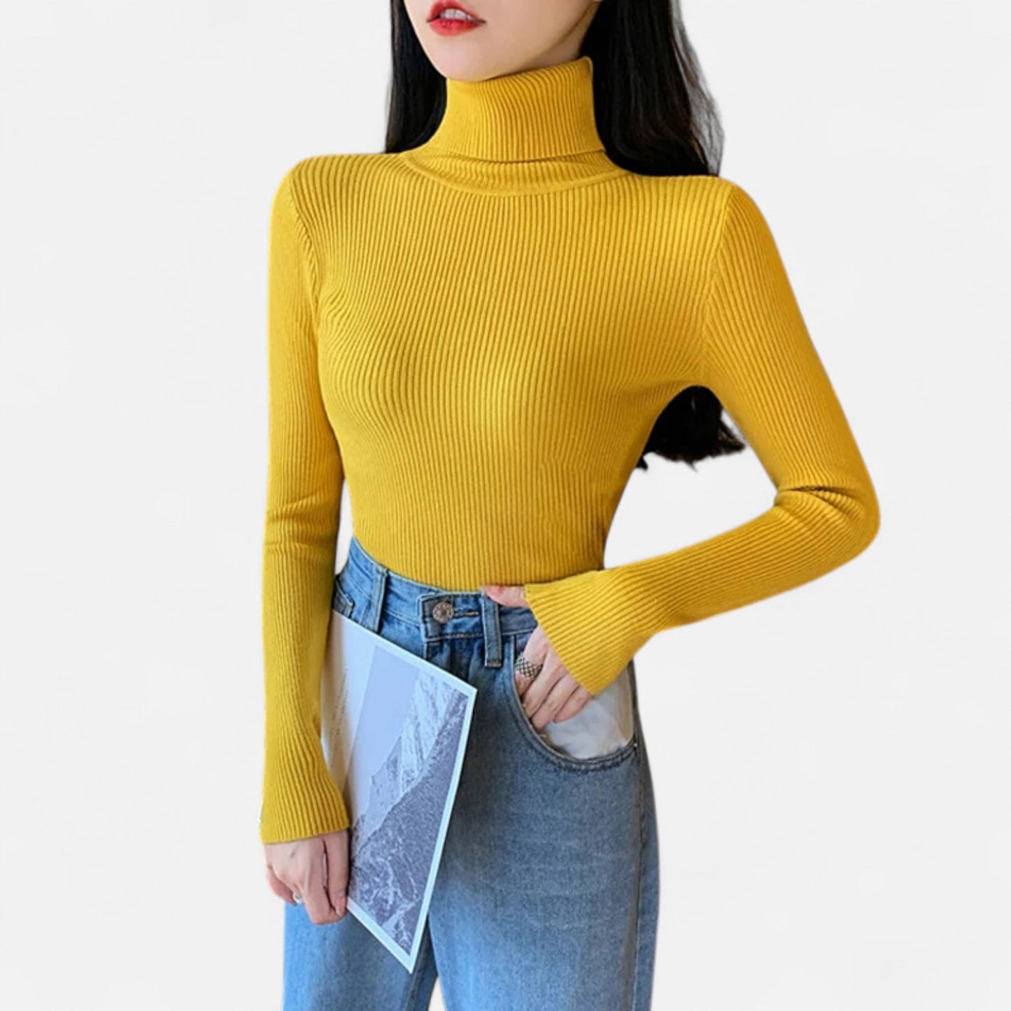 Old Ventuno | Women’s Ribbed Turtleneck – Foldover Winter Elegance